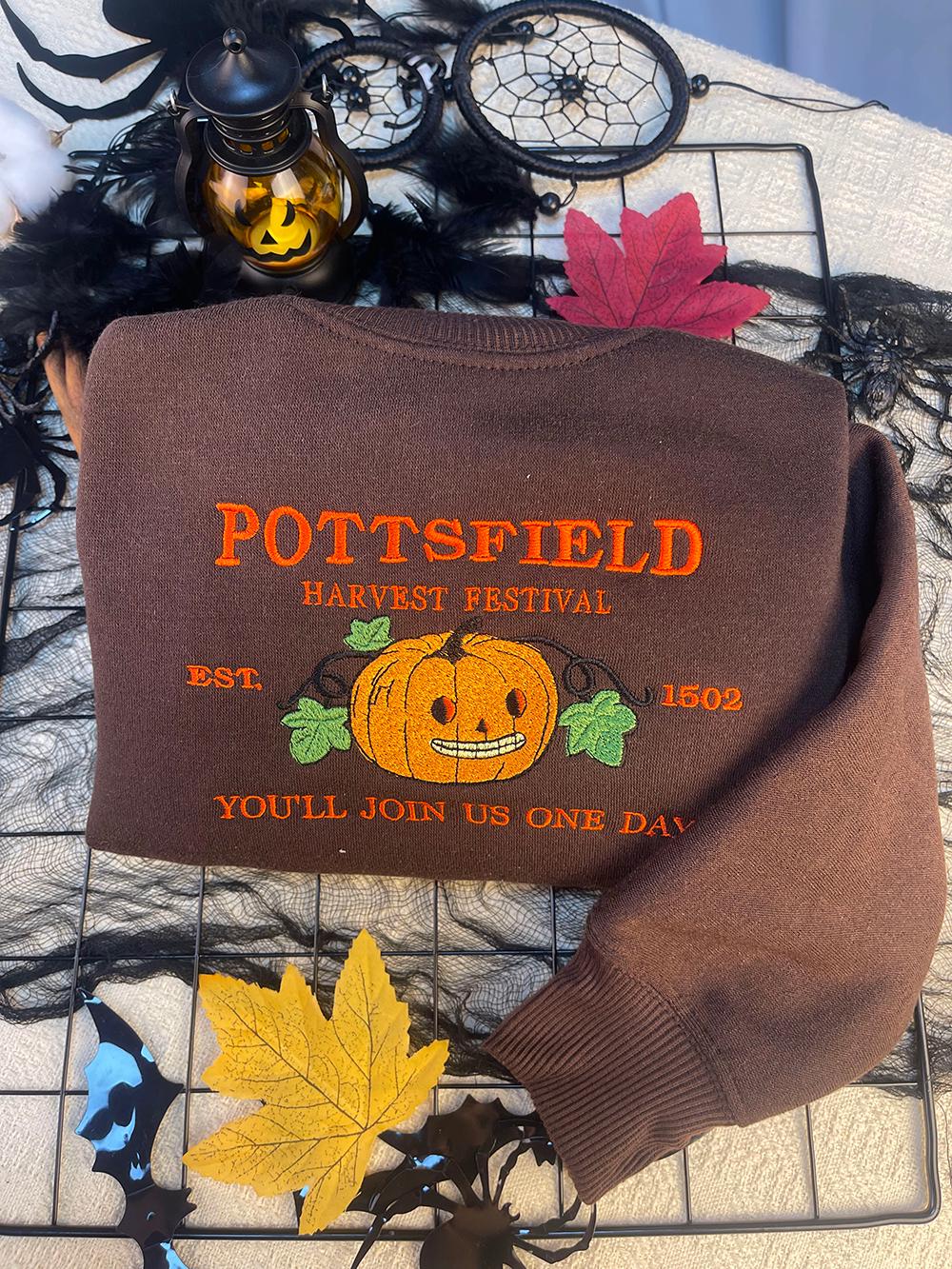 Pottsfield Harvest Festival Pumpkin Carver Embroidered Sweater inspired by Over The Garden Wall Autumn Halloween Hoodie - Gift for fan  EM1809S
