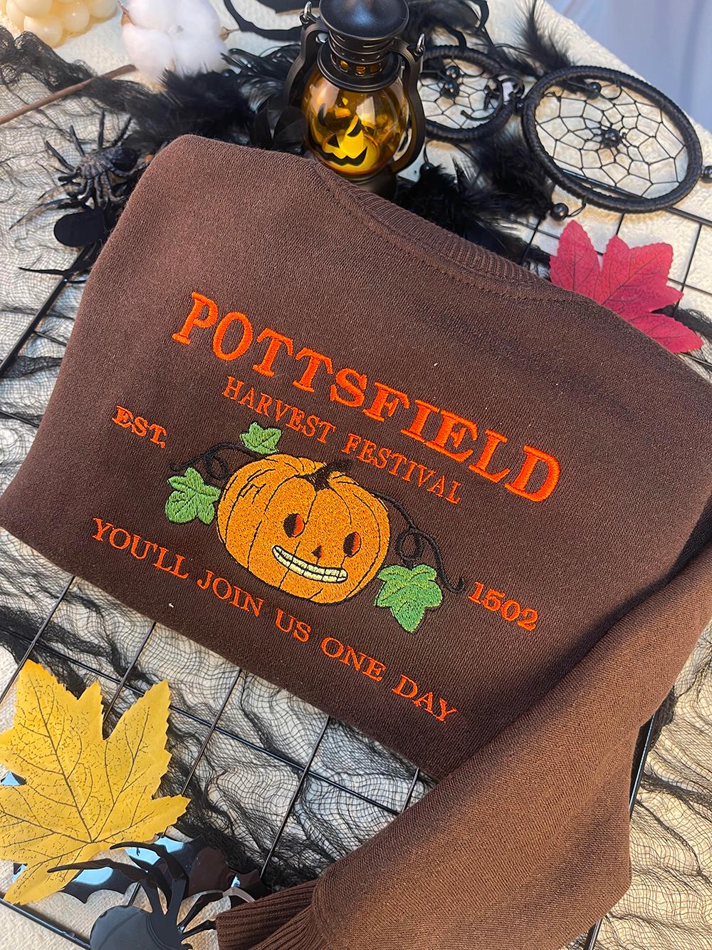 Pottsfield Harvest Festival Pumpkin Carver Embroidered Sweater inspired by Over The Garden Wall Autumn Halloween Hoodie - Gift for fan  EM1809S
