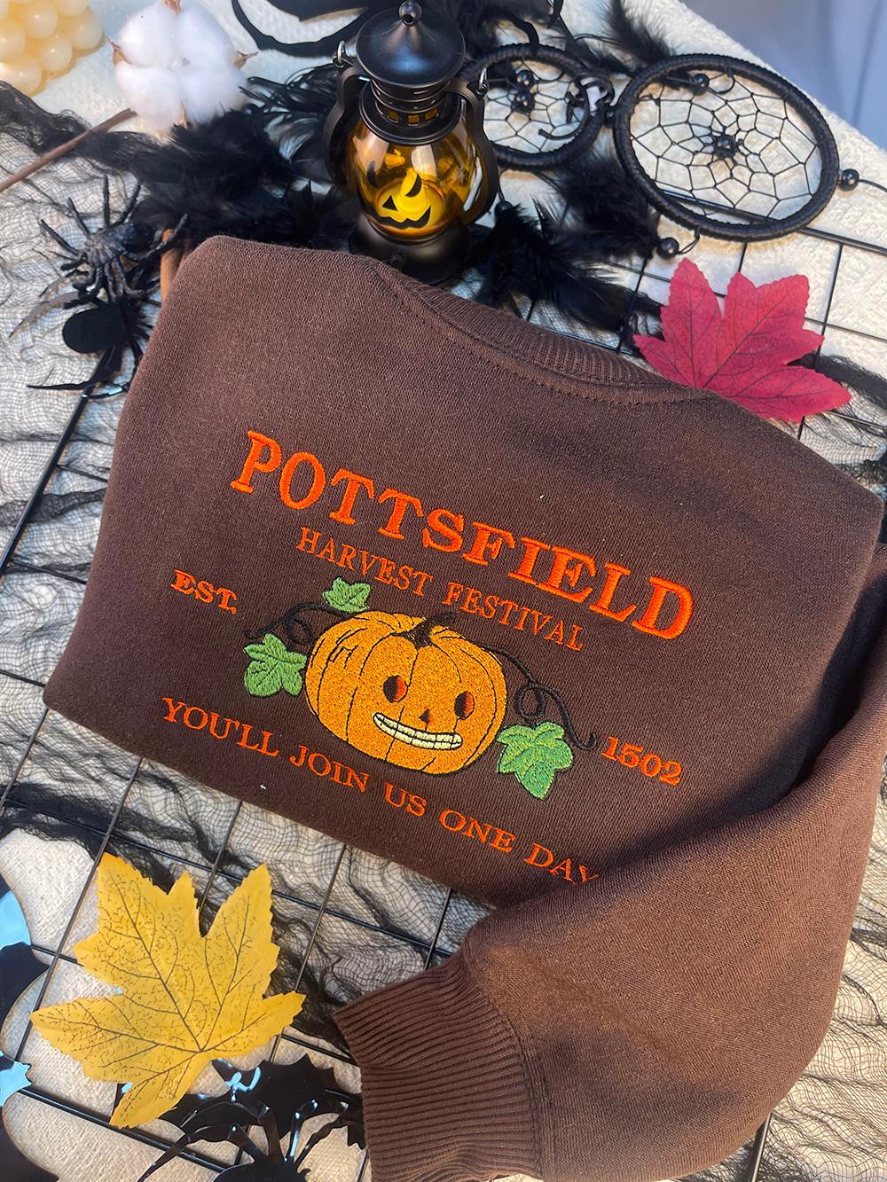 Pottsfield Harvest Festival Pumpkin Carver Embroidered Sweater inspired by Over The Garden Wall Autumn Halloween Hoodie - Gift for fan  EM1809S