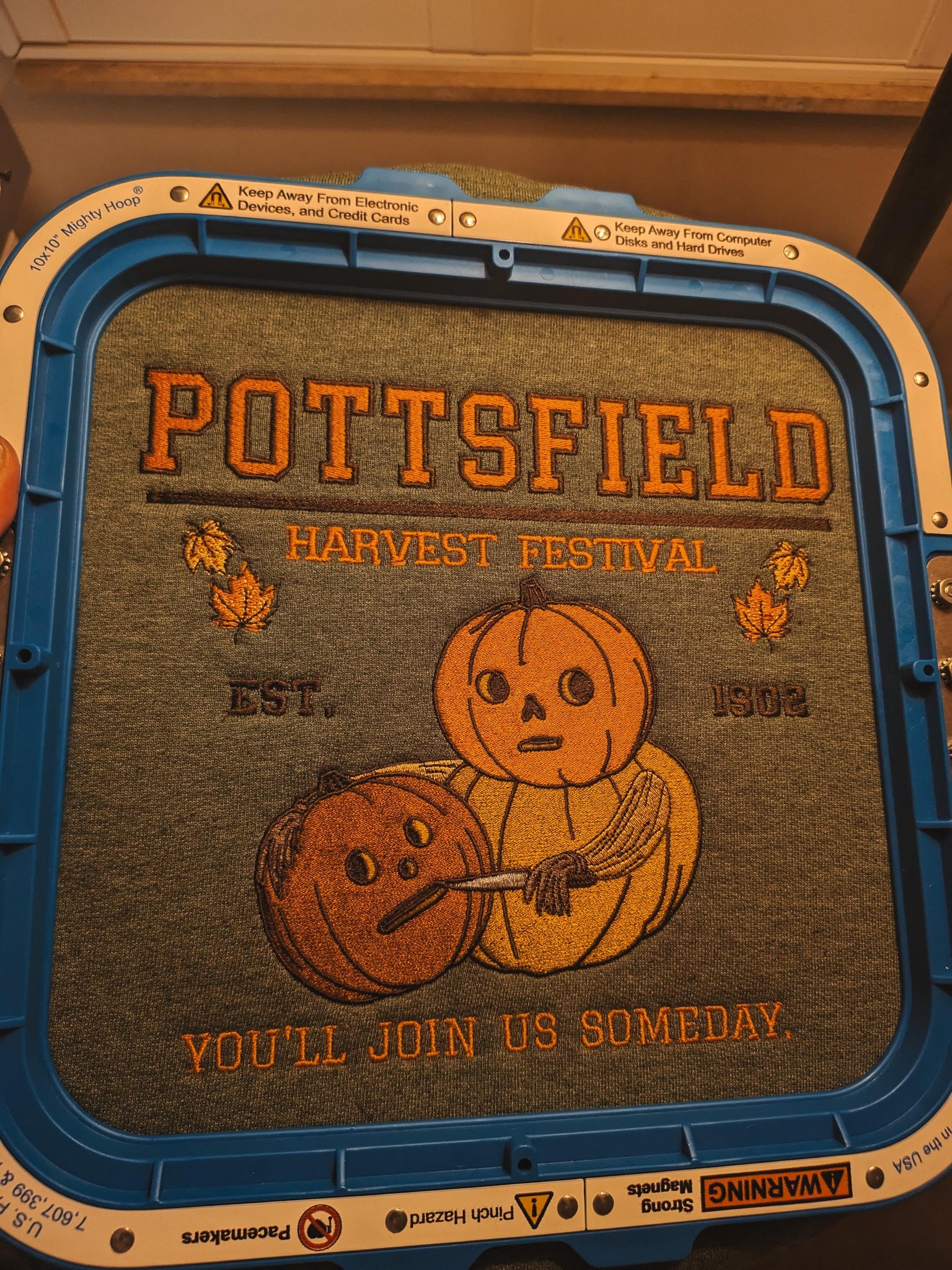 Pottsfield Harvest Festival Pumpkin Carver Embroidered Sweater inspired by Over The Garden Wall - Fall Autumn Halloween Shirt EMHA2408