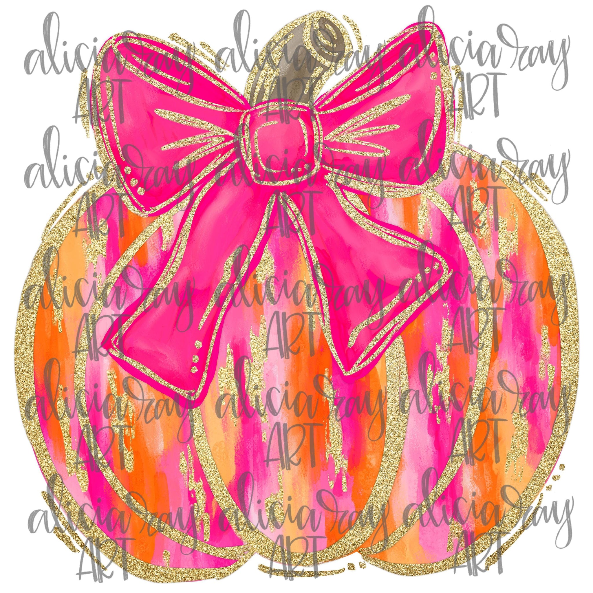 Preppy Pumpkin Sublimation DTF Design PNG Digital Download  Hand Drawn Printable Art  Bow  Thankful  Pink and Orange  Glitter  Gold 1 SCU