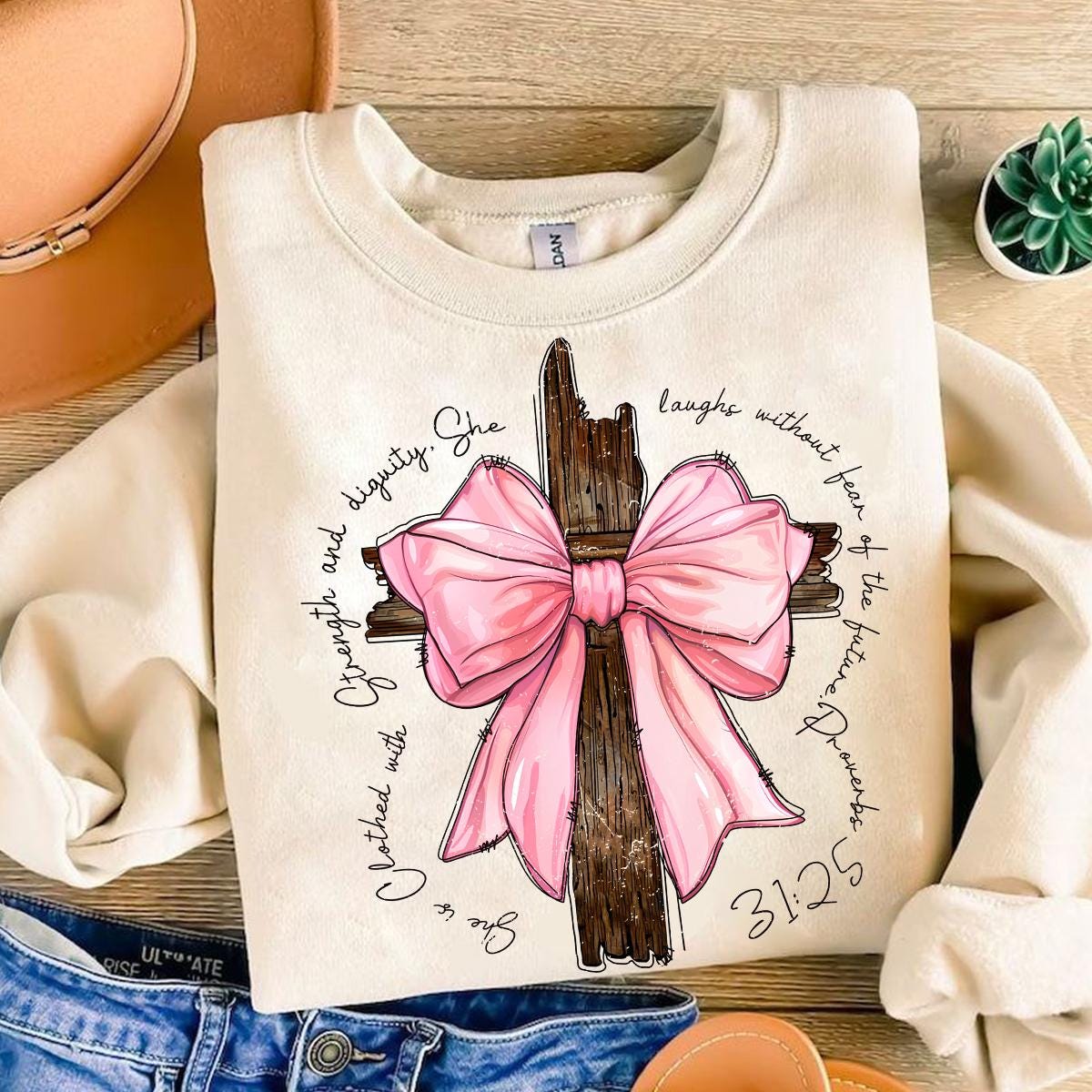 Proverbs She is Clothed with Strength Coquette Bow Light Pink PNG, Preppy Design, Coquette Bow Design, Bible Verse Png, Christian girls SCU