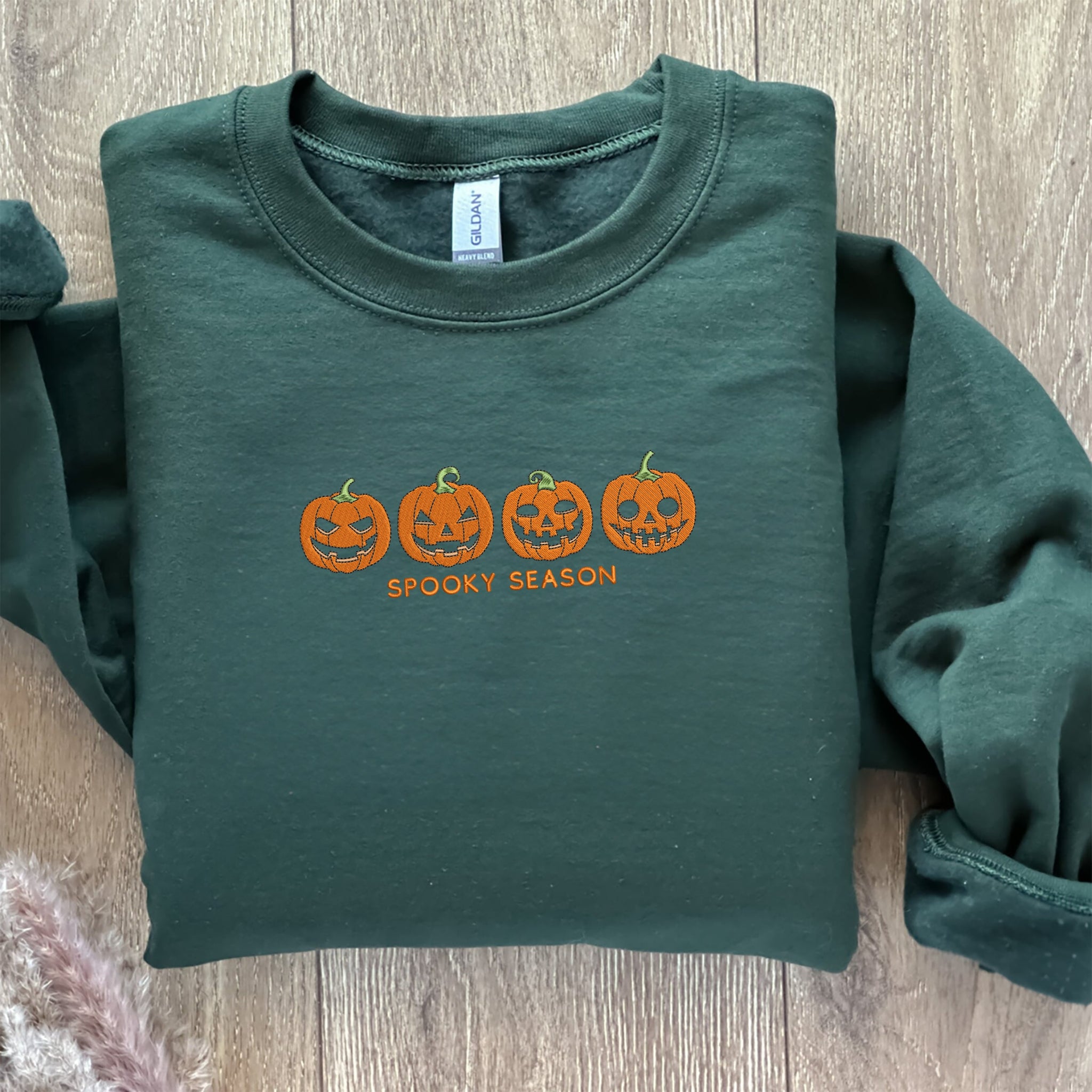 Pumpkin Sweatshirt, Fall Spooky Season Crewneck Embroidered for Halloween EMHA2608