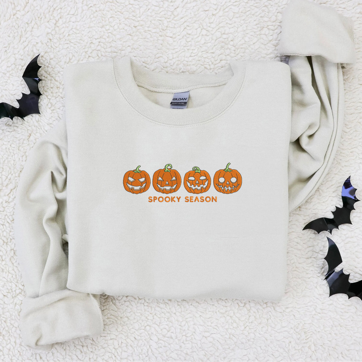 Pumpkin Sweatshirt, Fall Spooky Season Crewneck Embroidered for Halloween EMHA2608