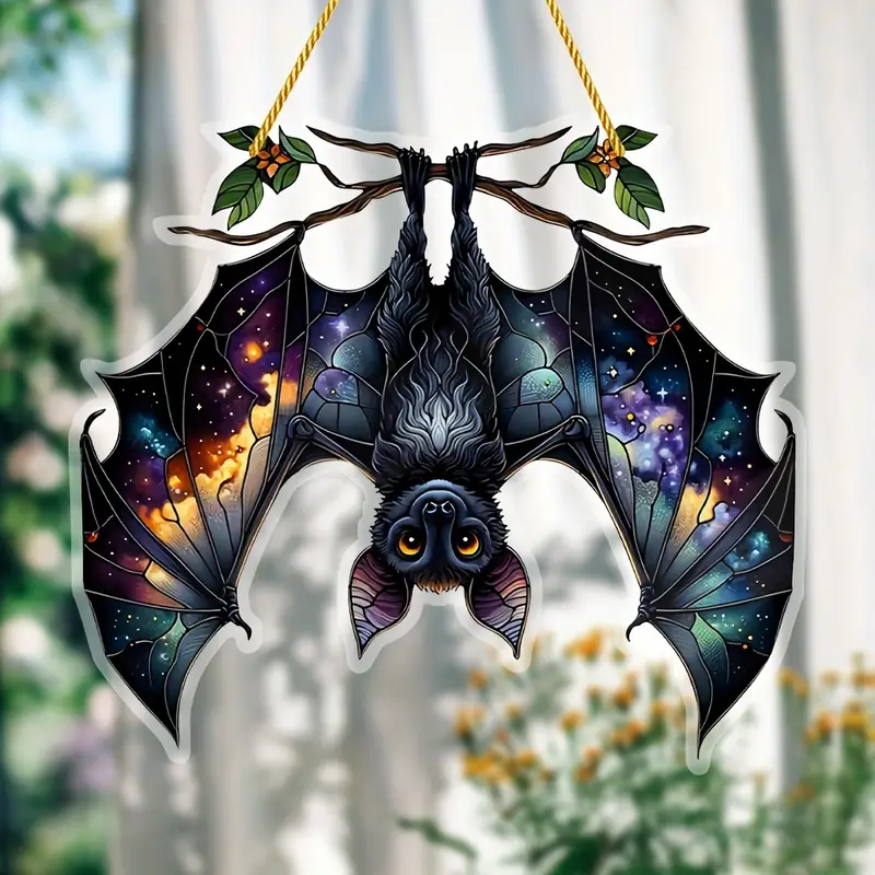 Art Deco Style Acrylic Bat Suncatcher - Cosmic Starry Night Design, Animal Themed Decorative Sign & Plaque, Multipurpose Wall Hanging for Home Decor, Goth Inspired Gift for Women, Housewarming - 1 Piece ORHA2608