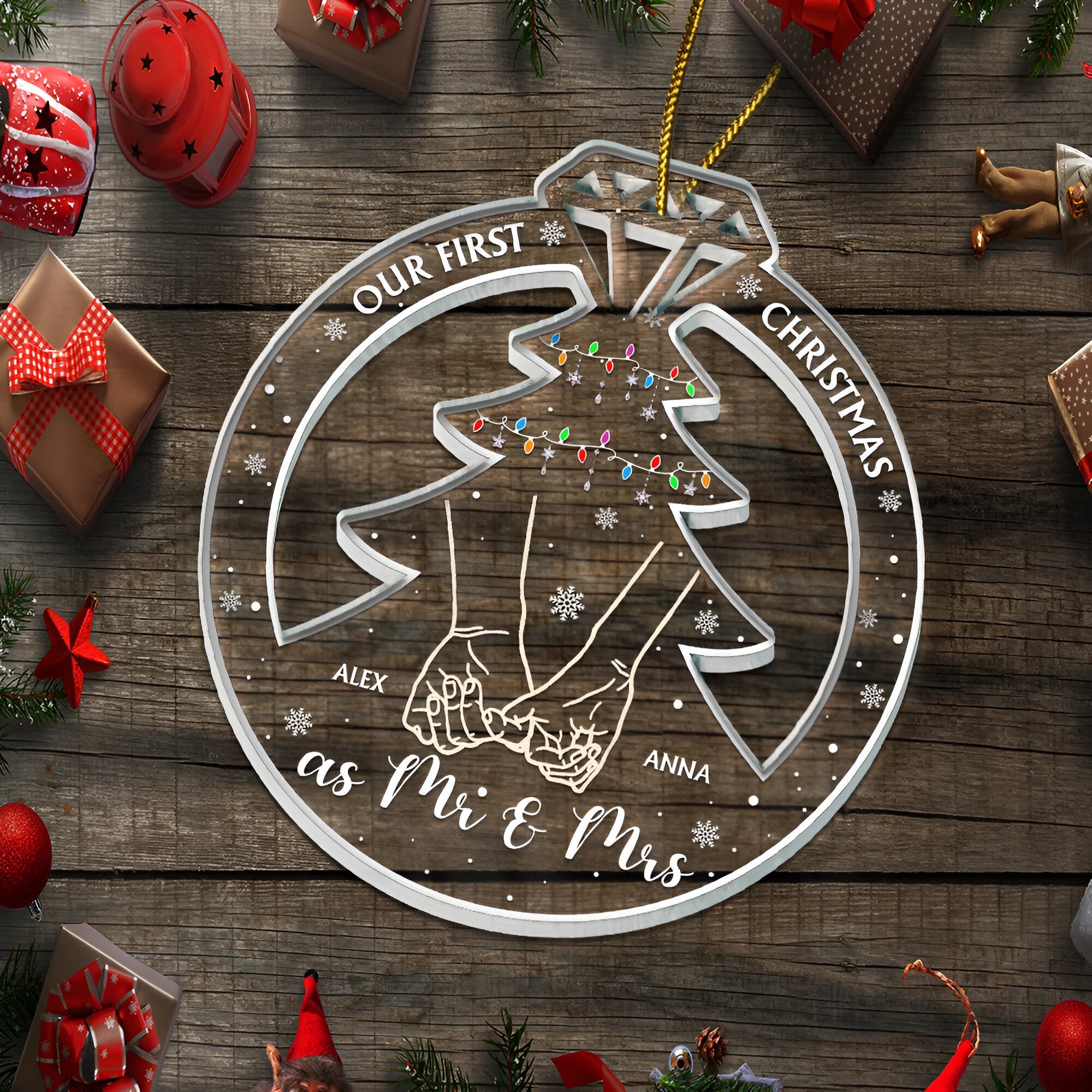 Holding Hands First Christmas Couples - Personalized Custom Shaped Acrylic Ornament, Custom Our First Christmas Married Engaged Ornament 2024 ORN2509