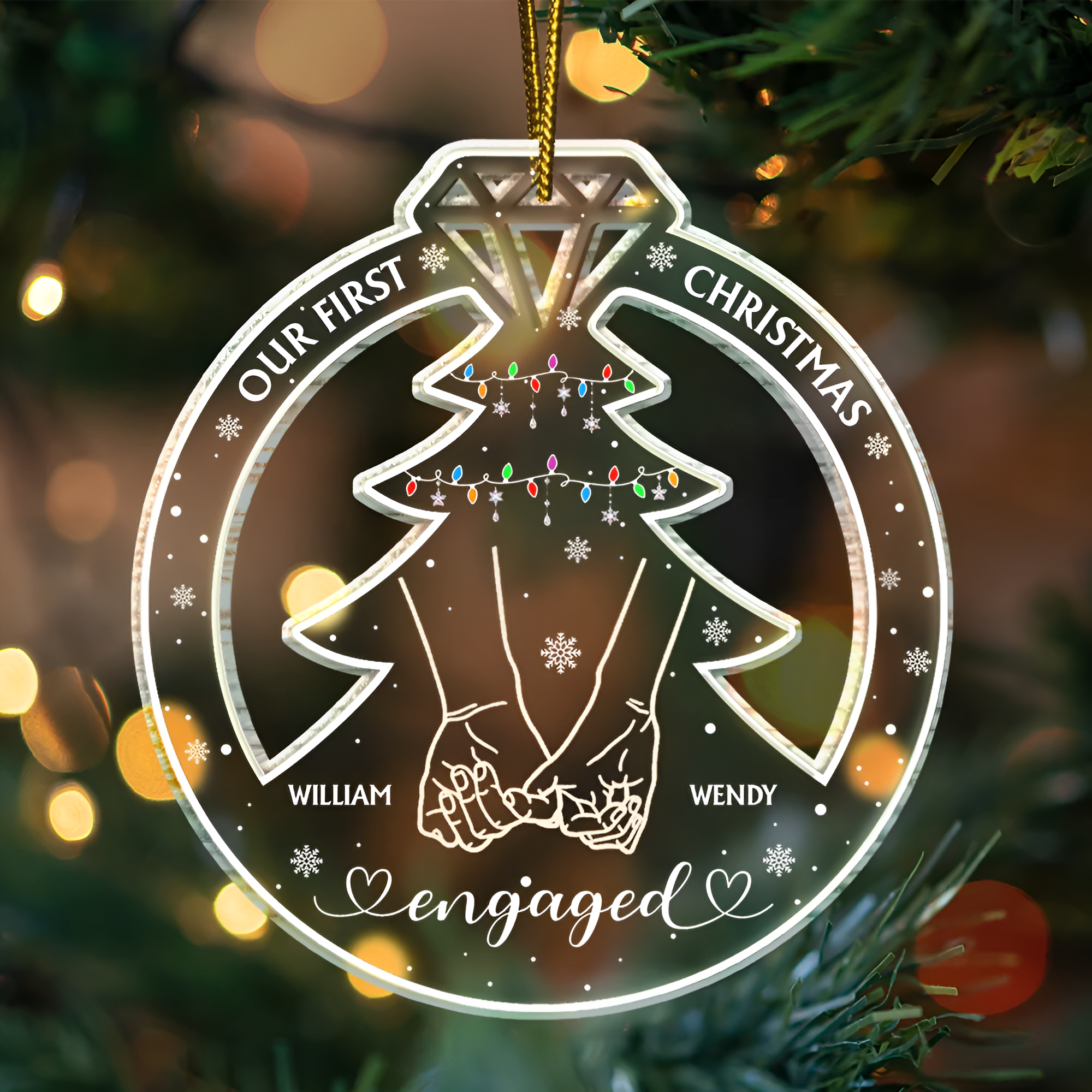 Holding Hands First Christmas Couples - Personalized Custom Shaped Acrylic Ornament, Custom Our First Christmas Married Engaged Ornament 2024 ORN2509