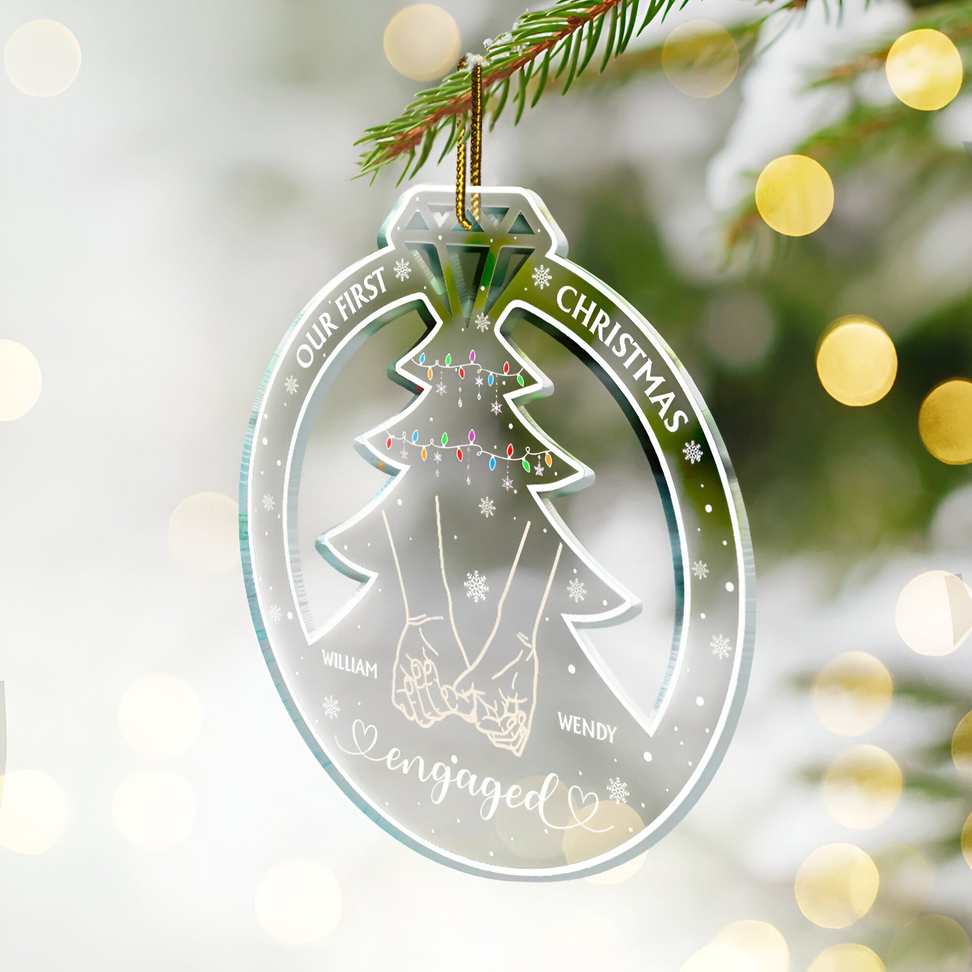 Holding Hands First Christmas Couples - Personalized Custom Shaped Acrylic Ornament, Custom Our First Christmas Married Engaged Ornament 2024 ORN2509