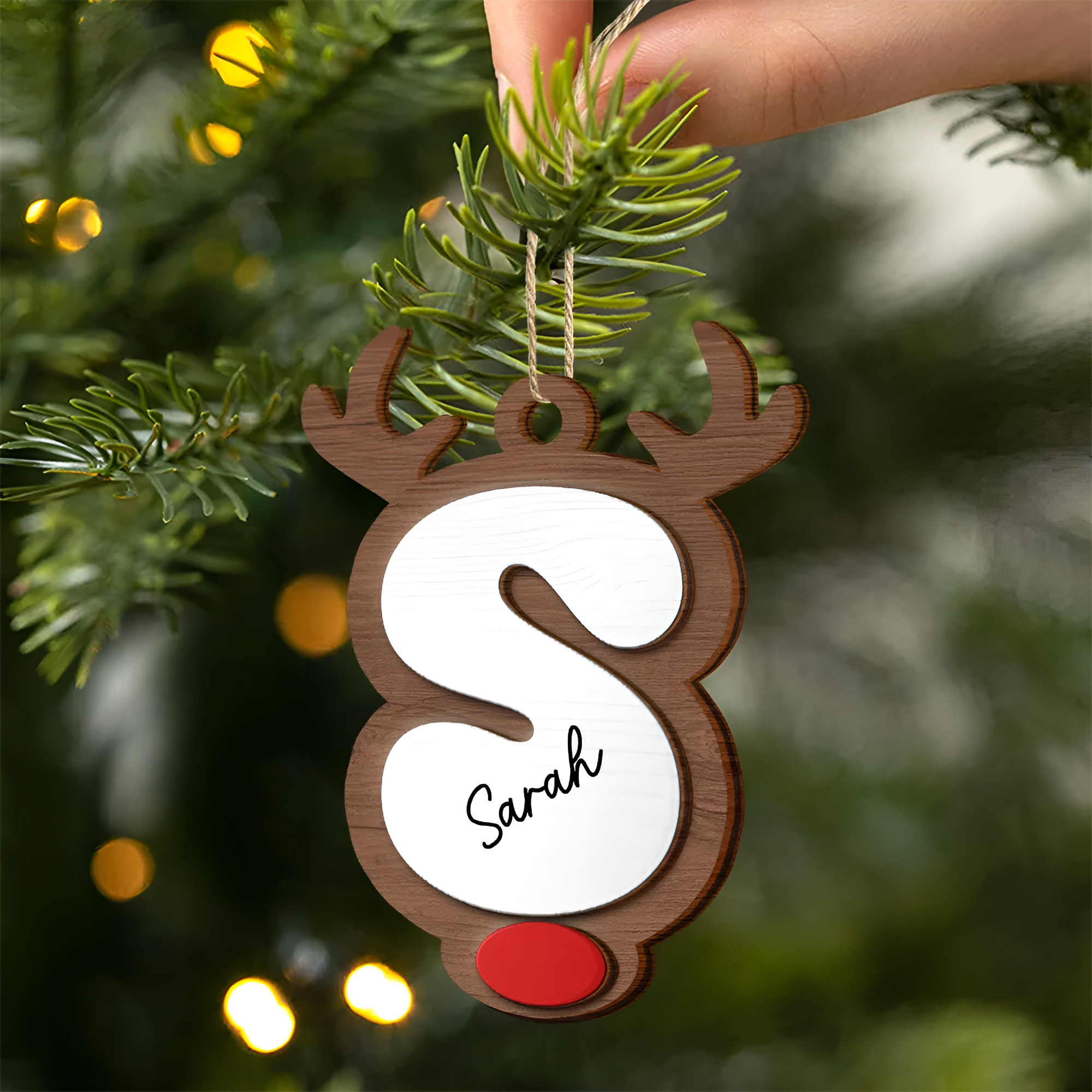 Reindeer Alphabet Christmas - Personalized 2-Layered Wooden Ornament ORHA24