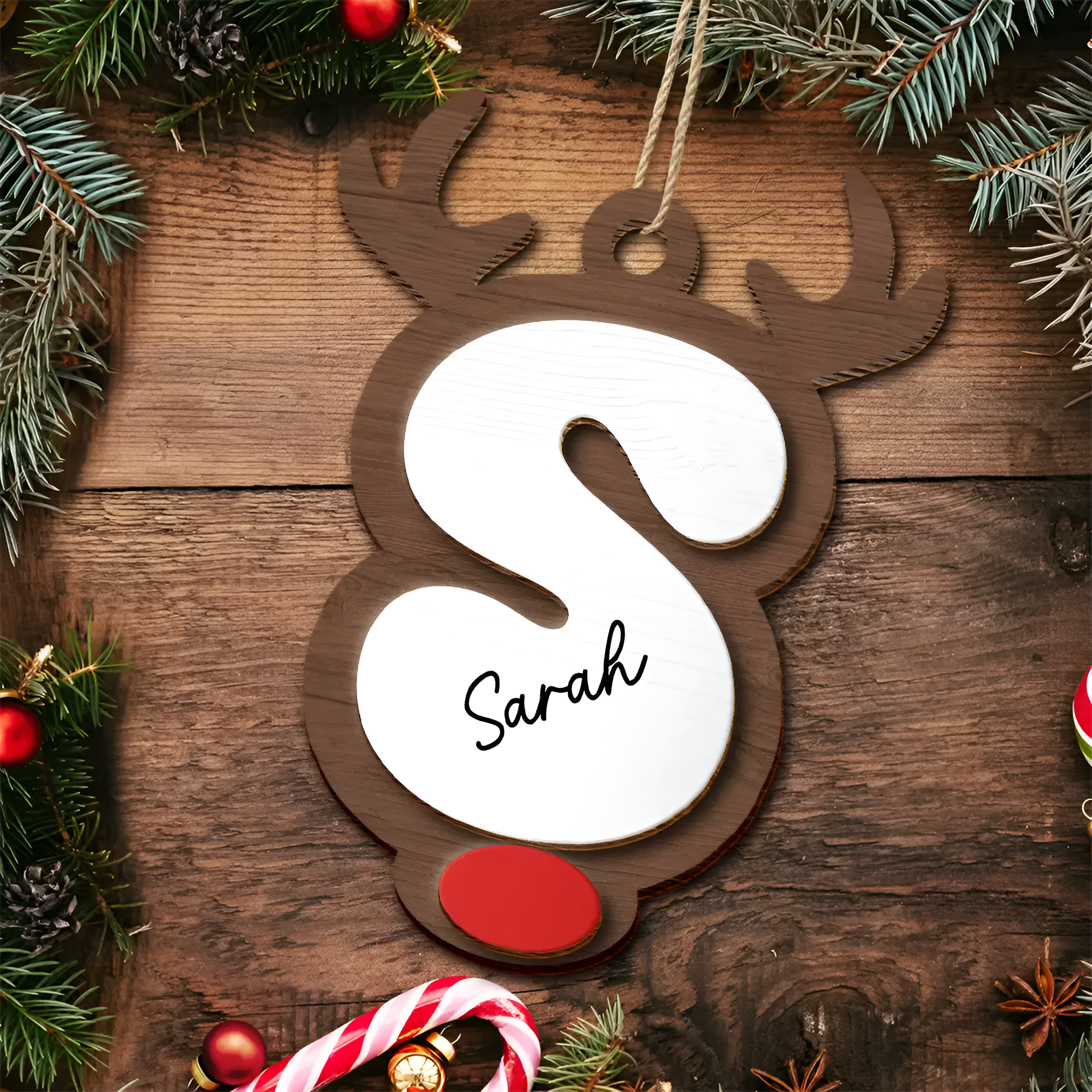 Reindeer Alphabet Christmas - Personalized 2-Layered Wooden Ornament ORHA24