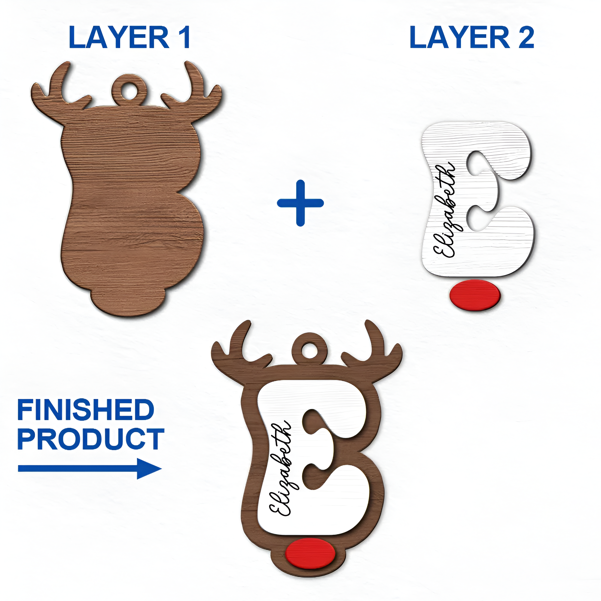 Reindeer Alphabet Christmas - Personalized 2-Layered Wooden Ornament ORHA24