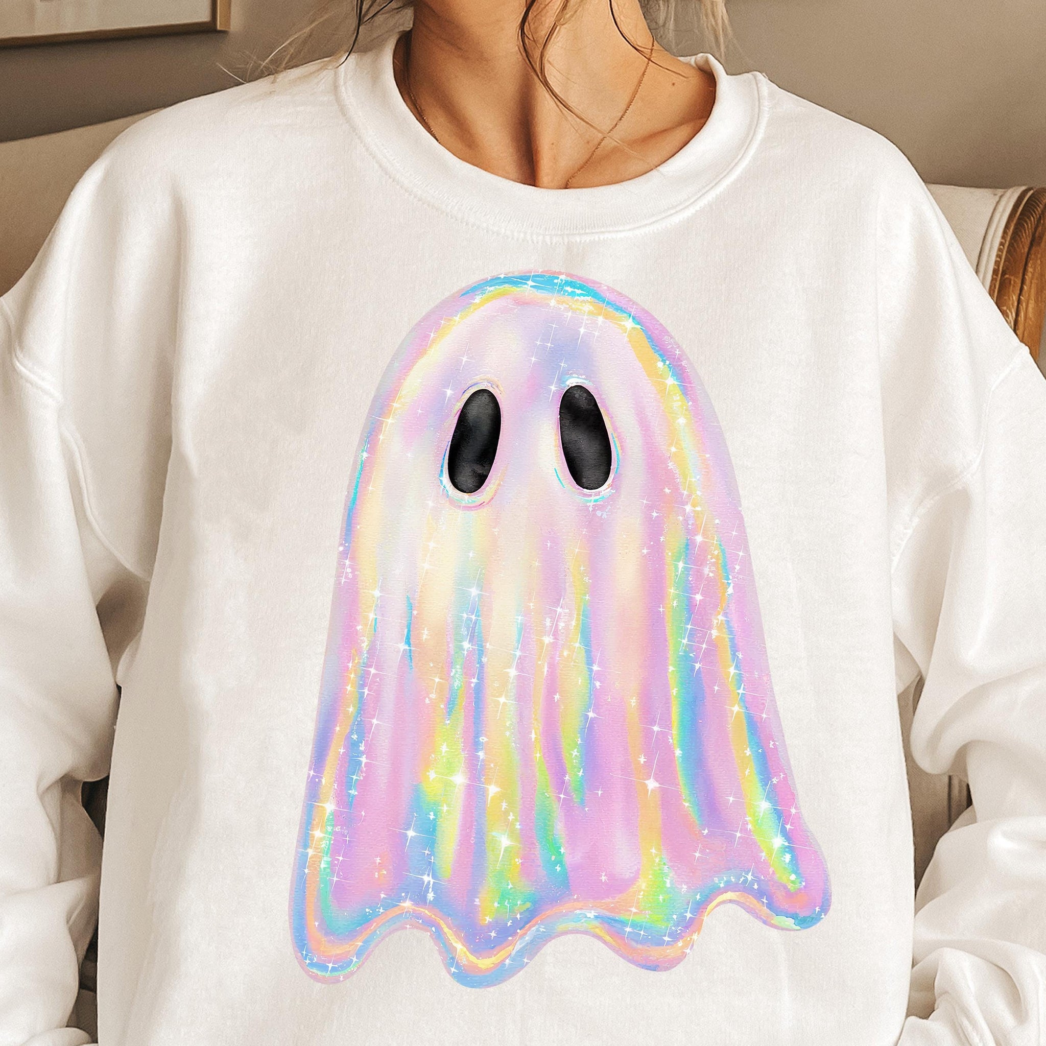 Retro Disco Iridescent Ghost Sublimation PNG Cute Disco Ghost PNG Retro Cute Ghost PNG Glitter Ghost Adorable Ghost Png Spooky Vibes Png SCU