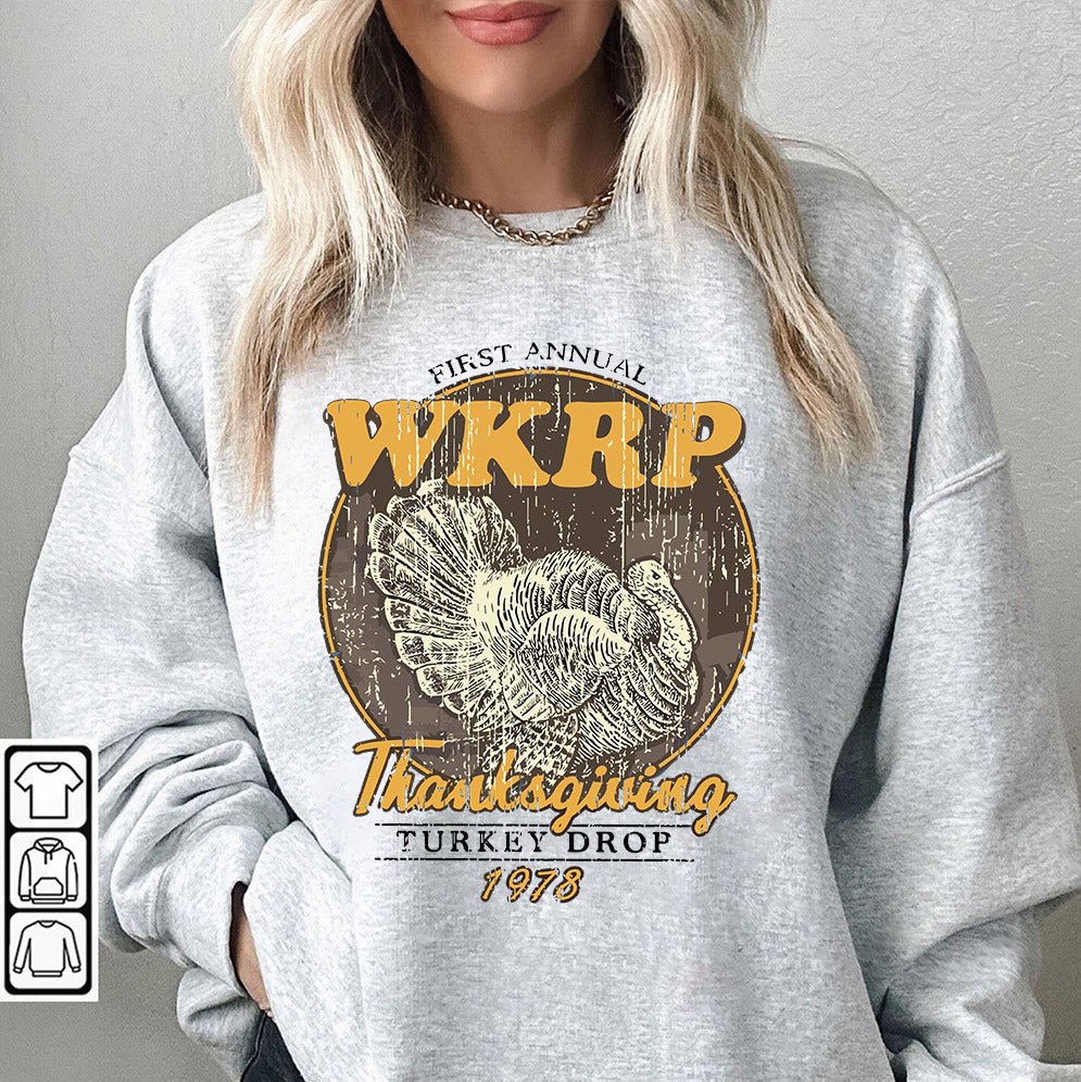 Retro First Annual WKRP Thanksgiving Turkey T-Shirt, Thanksgiving Tee, Wkrp In Cincinnati Shirt, Thanksgiving Day Shirt, Turkey Thanksgiving