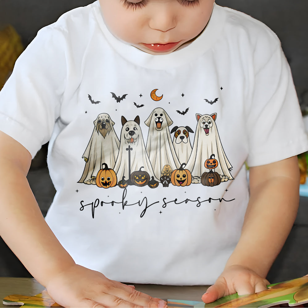 Retro Ghost Dog T-shirt, Spooky Season T-shirt, Halloween Ghost Dog T-shirt, Halloween Pumpkin Dog T-shirt