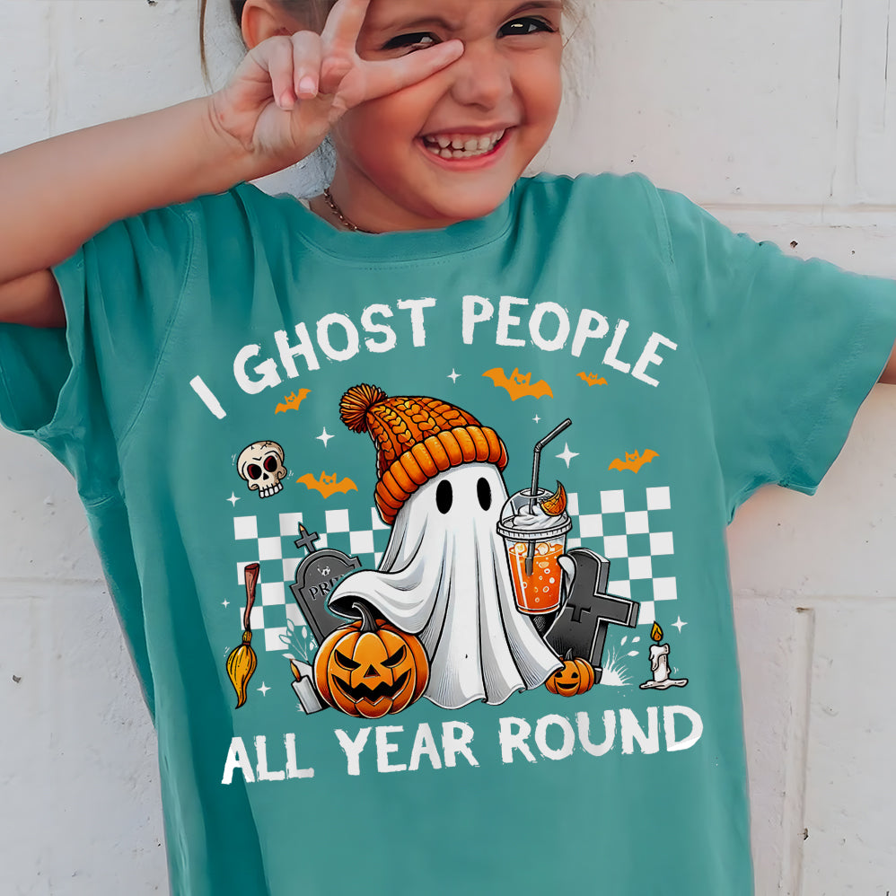 Retro I Ghost People All Year Round Png, Halloween Png, Ghost Coffee Png, Fall png, Pumpkin Png, Spooky Vibes Png, Sublimation