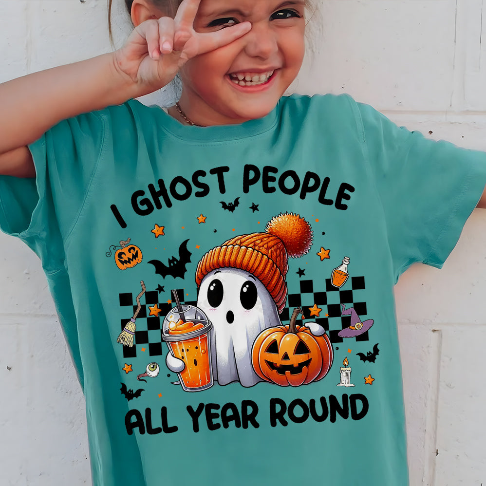 Retro I Ghost People All Year Round Png, Halloween Png V2, Ghost Coffee Png, Fall png, Pumpkin Png, Spooky Vibes Png, Sublimation