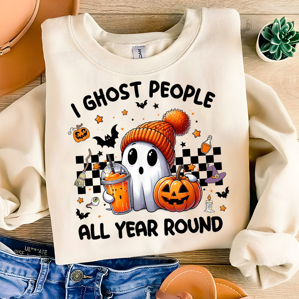 Retro I Ghost People All Year Round Png, Halloween Png V2, Ghost Coffee Png, Fall png, Pumpkin Png, Spooky Vibes Png, Sublimation