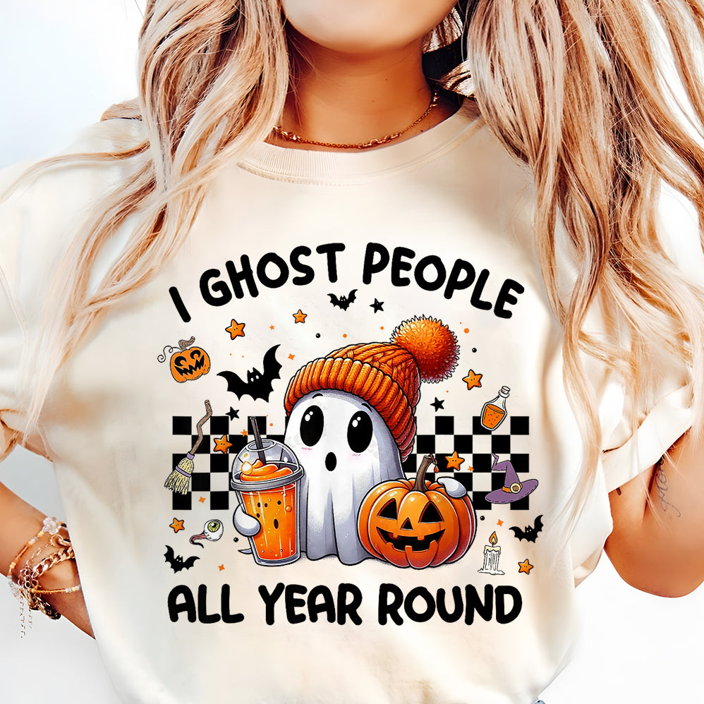 Retro I Ghost People All Year Round Png, Halloween Png V2, Ghost Coffee Png, Fall png, Pumpkin Png, Spooky Vibes Png, Sublimation