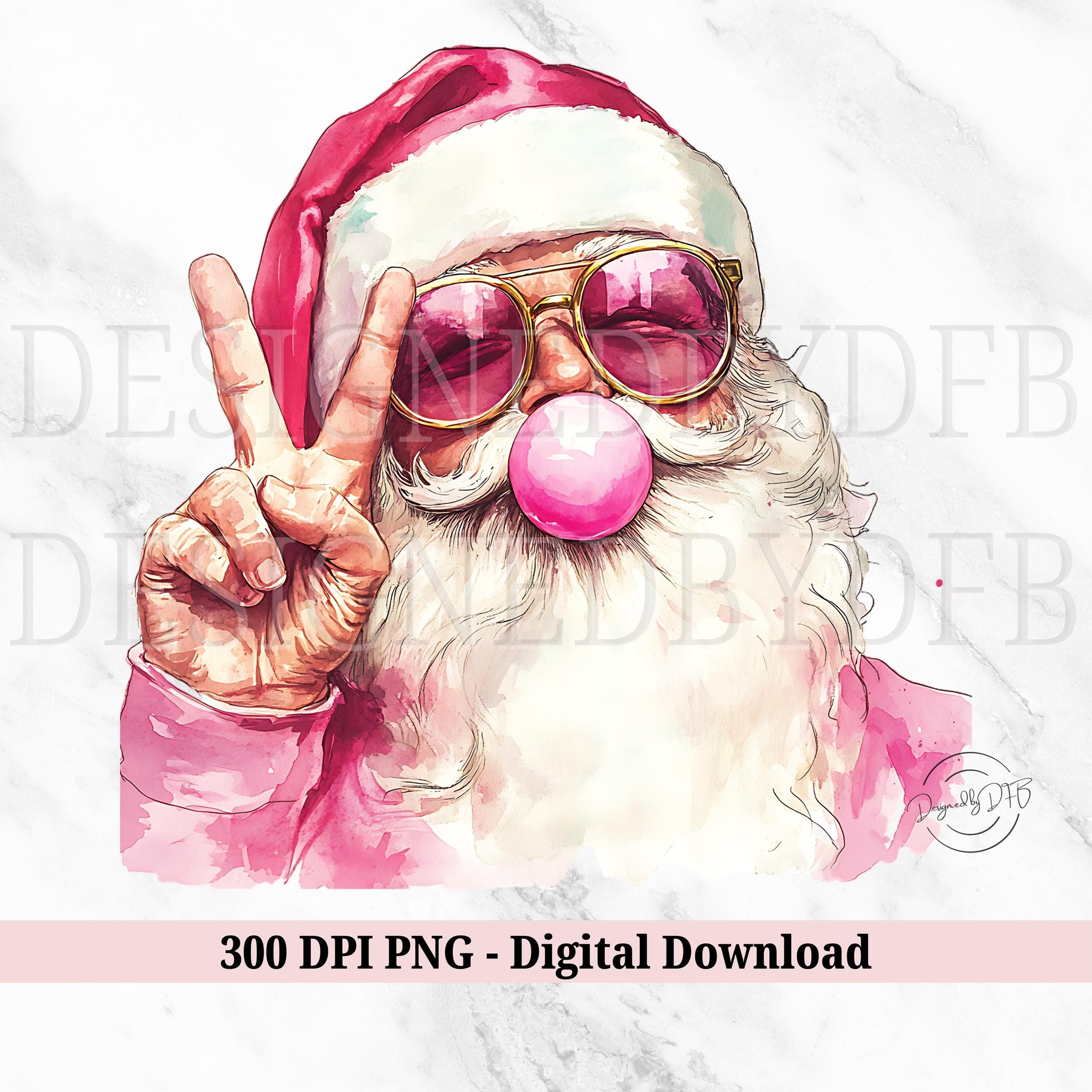 Retro Santa Christmas Blowing Bubble PNG, Vintage Merry Christmas PNG, Funny Santa With Sunglasses Xmas Holiday Sublimation Digital Download SCU