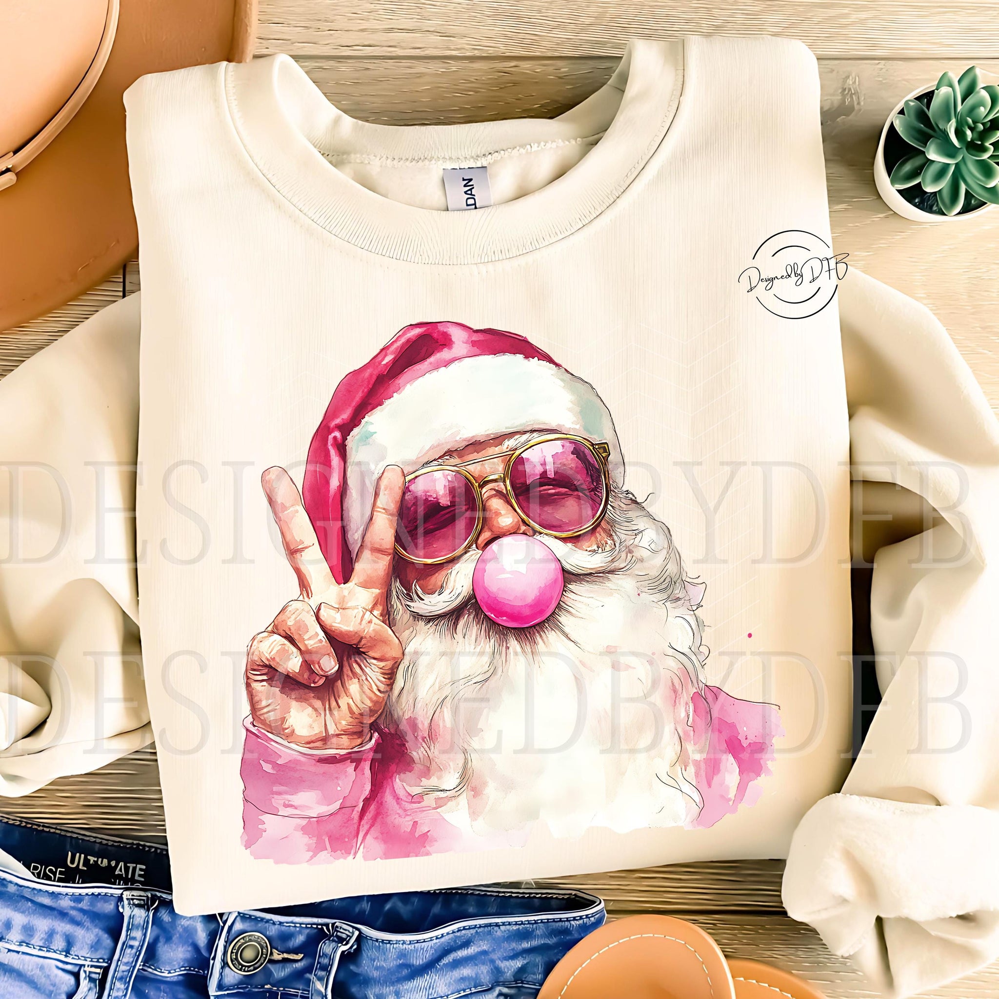 Retro Santa Christmas Blowing Bubble PNG, Vintage Merry Christmas PNG, Funny Santa With Sunglasses Xmas Holiday Sublimation Digital Download SCU