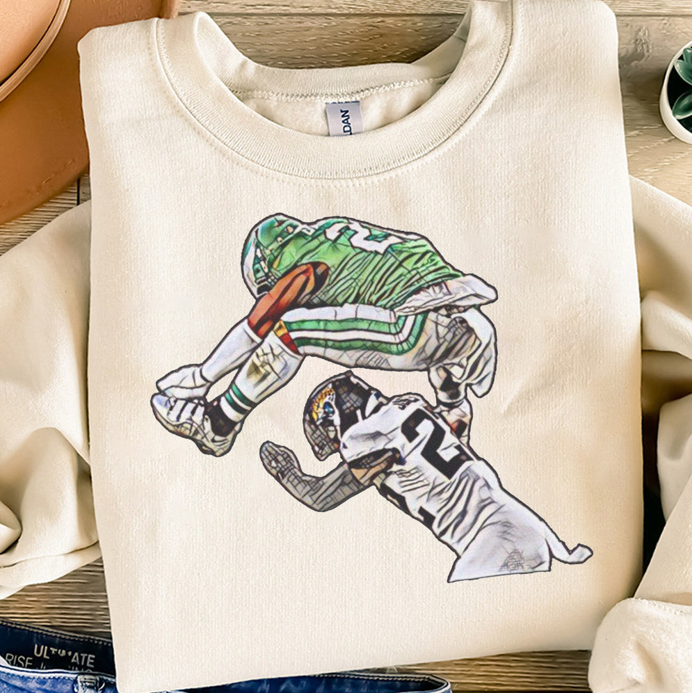 Retro Saquon Barkley Hurdle Backwards Jump T Shirt, Kelly Green Jersey, Philadelphia Football, Unisex Comfy Shirt