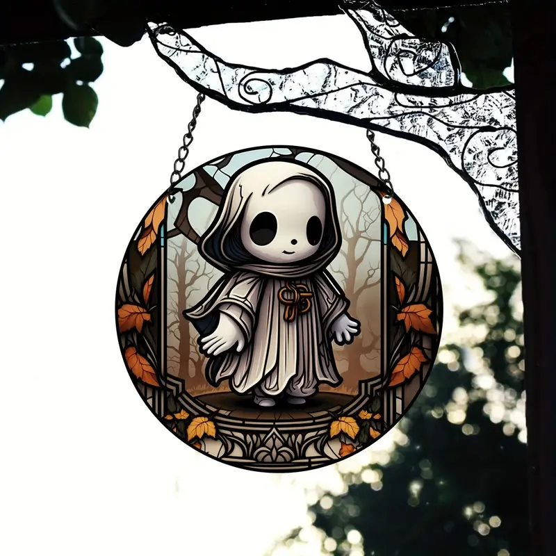 1pc Fall Ghosts Stained Window Hangings, Cute Ghosts Suncatcher, Halloween Ornament For Wreath Sign ORHA2408