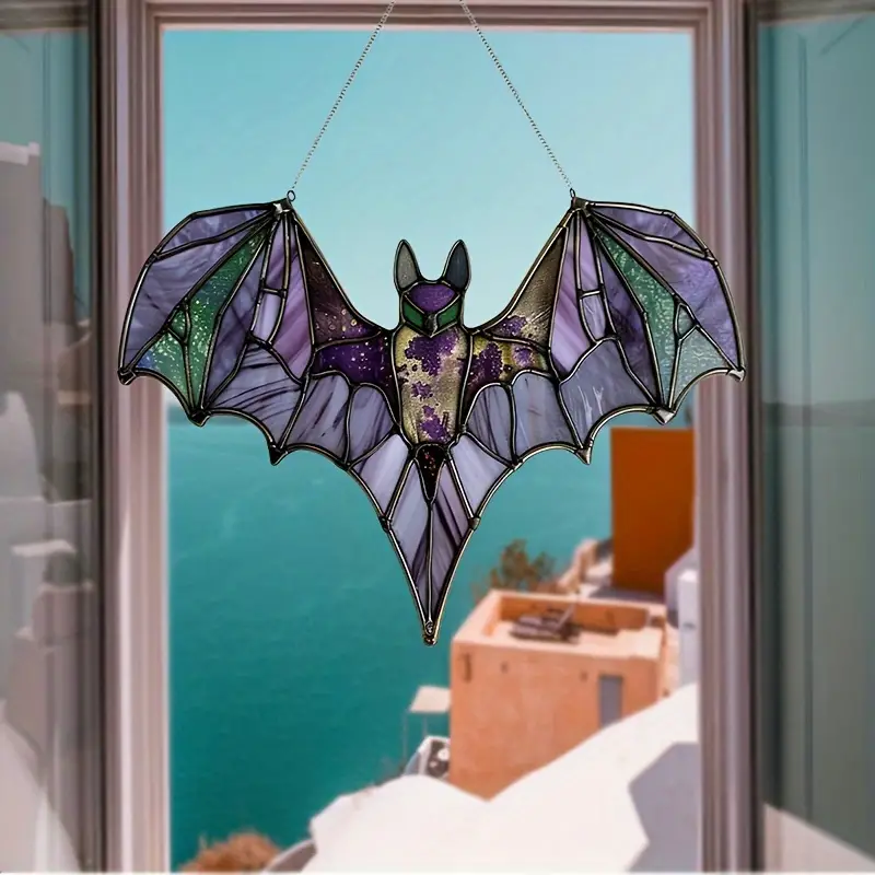 Acrylic Bat Suncatcher Hanging Ornament - 7.7 x 6.2 - Contemporary Style, Multi-purpose Halloween Wall & Window Decor, No Feather, Animal Theme, Electricity-Free, Ideal for Housewarming Gifts and Wreath ORHA2608