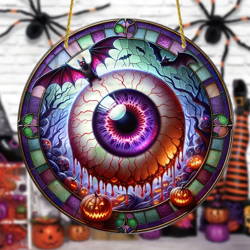 Gothic Halloween Eyeball Suncatcher Ornament, 8 Acrylic Art Deco Horror Theme Decor, Round Hanging Wall & Window Decoration for Spooky Ghost Season, No Feather Festive Party Accessory for Bachelor, Hallow ORHA2408