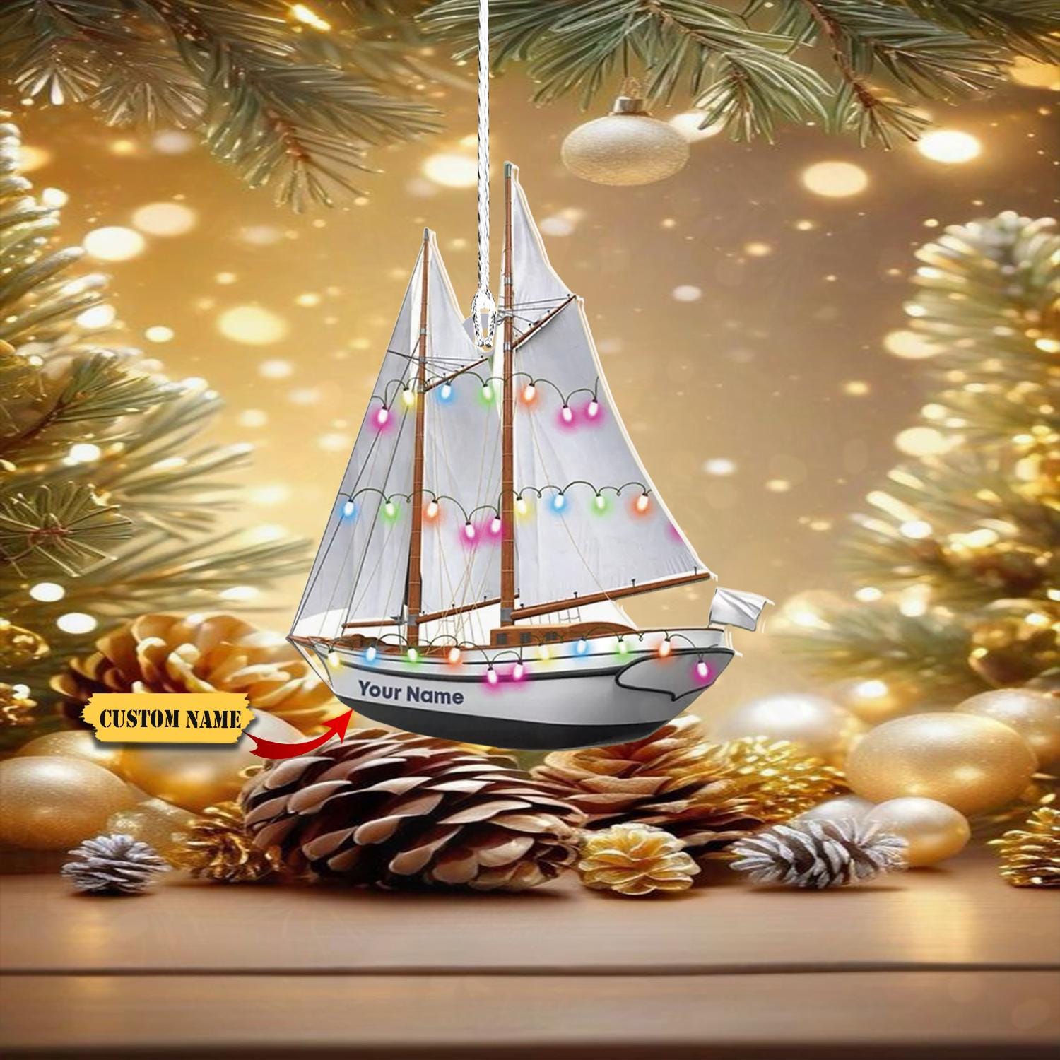 Sail Ship light Christmas hanging Ornament 2D, Sail Ship Christmas Ornament decor, Sailing Ornament, Boating Ornament, Sailor Ornament HAOR0711