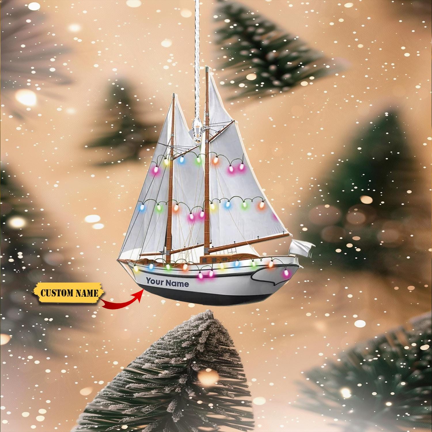Sail Ship light Christmas hanging Ornament 2D, Sail Ship Christmas Ornament decor, Sailing Ornament, Boating Ornament, Sailor Ornament HAOR0711