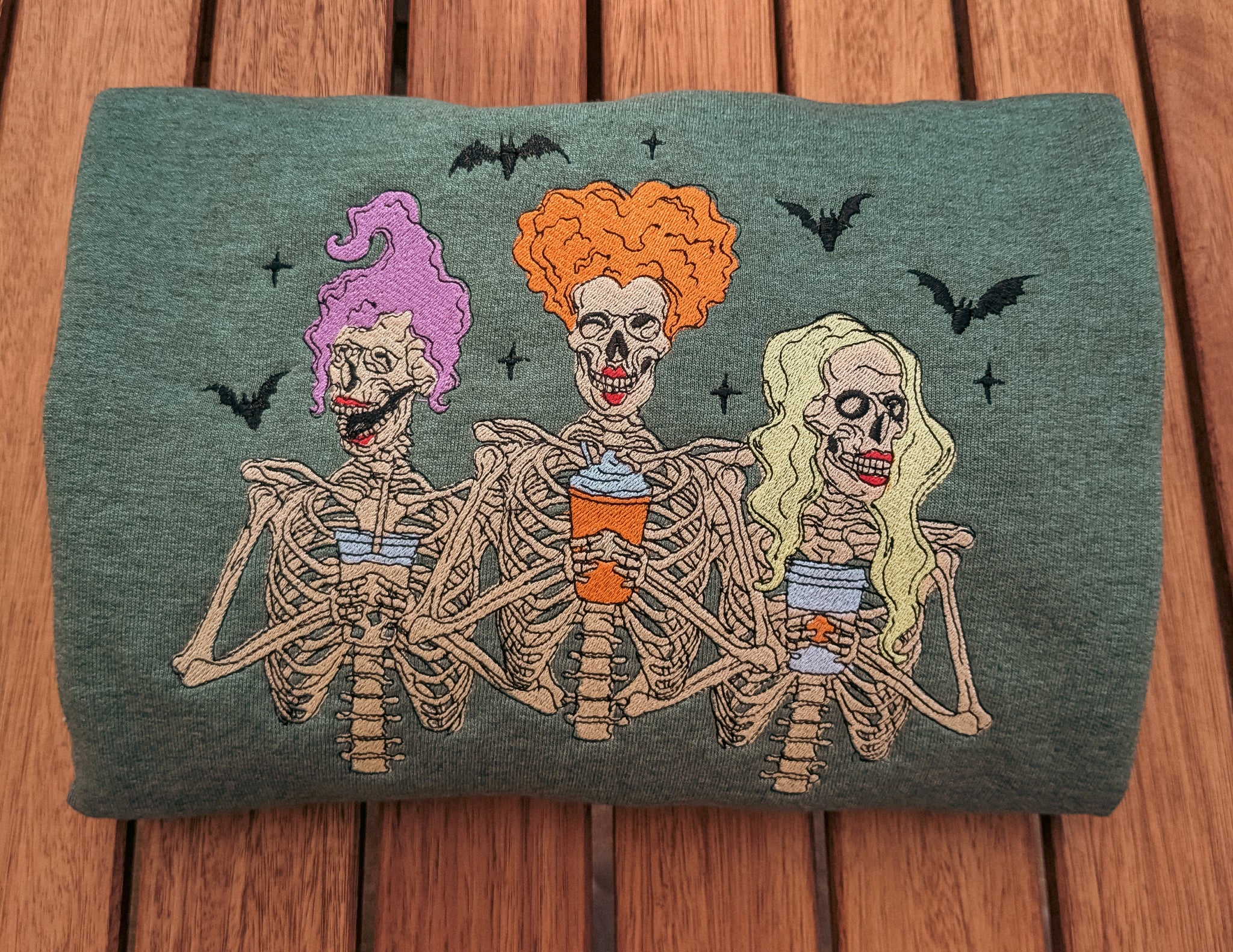 Sanderson Sisters Skeletons Embroidered Sweater Inspired by Disney's Hocus Pocus Halloween EMHA2408