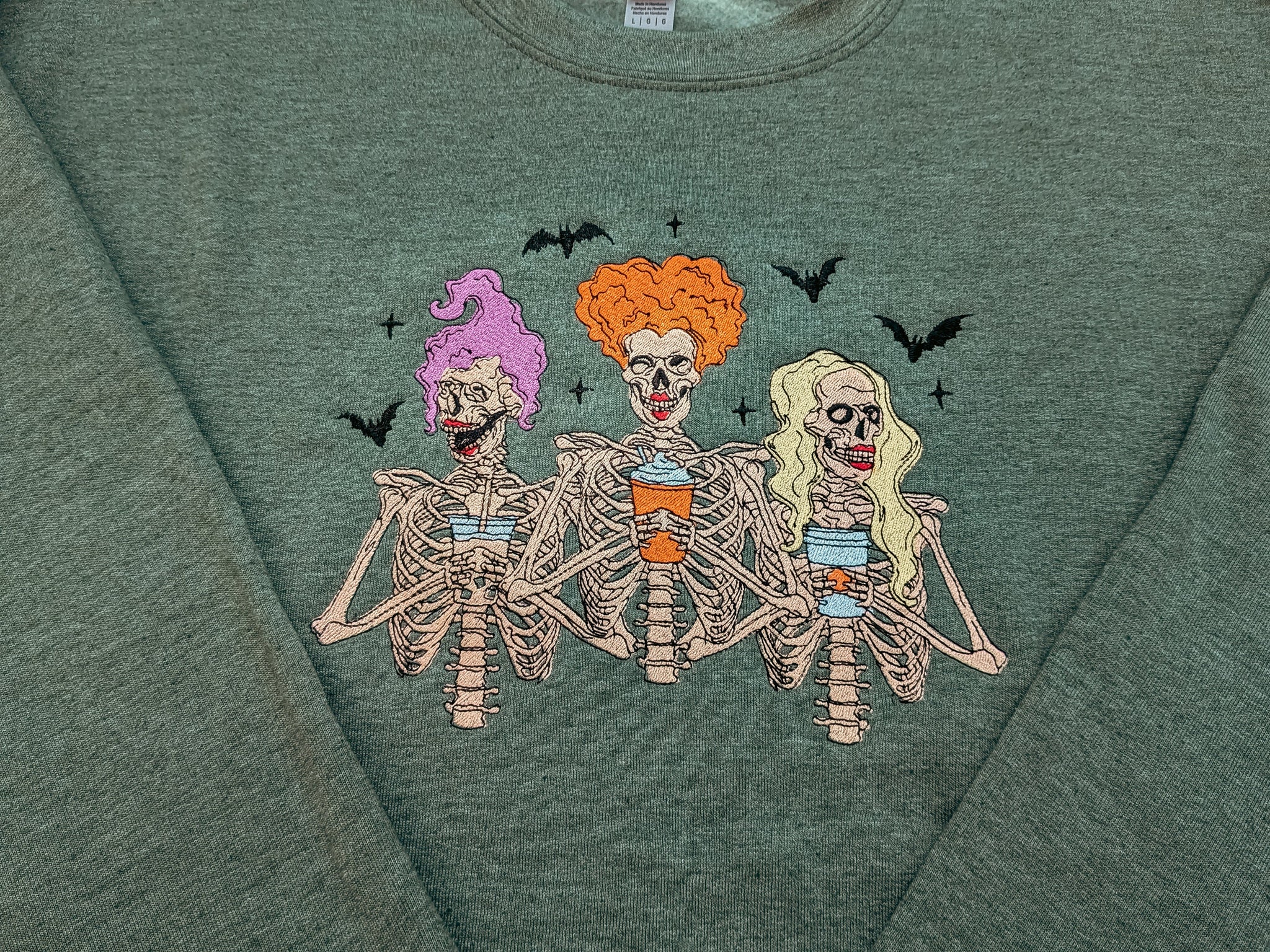 Sanderson Sisters Skeletons Embroidered Sweater Inspired by Disney's Hocus Pocus Halloween EMHA2408