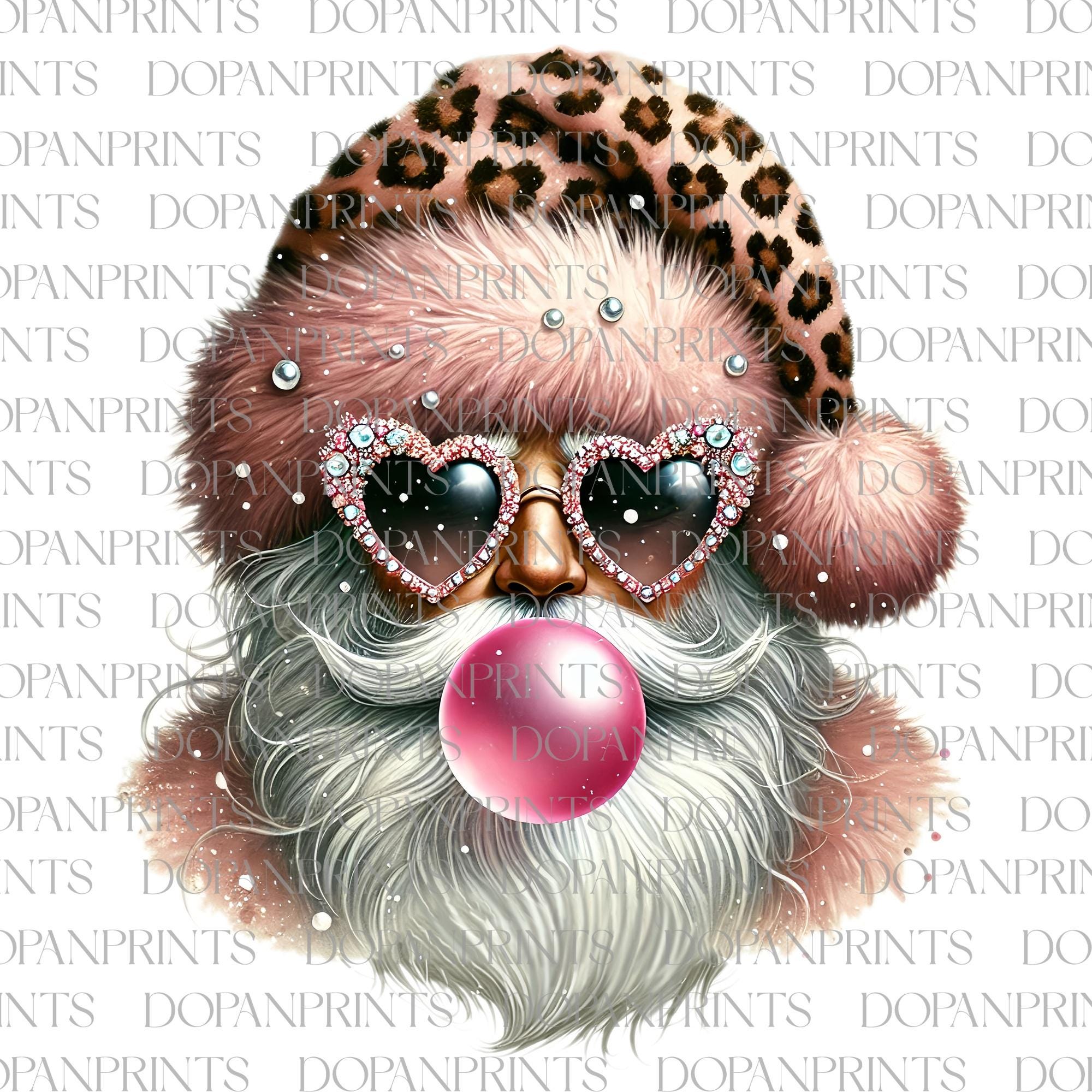 Santa Christmas Blowing Bubble Png, Leopard Merry Christmas Santa PNG, Retro Christmas Png, Christmas Png, Funny Santa With Sunglasses Png SCU