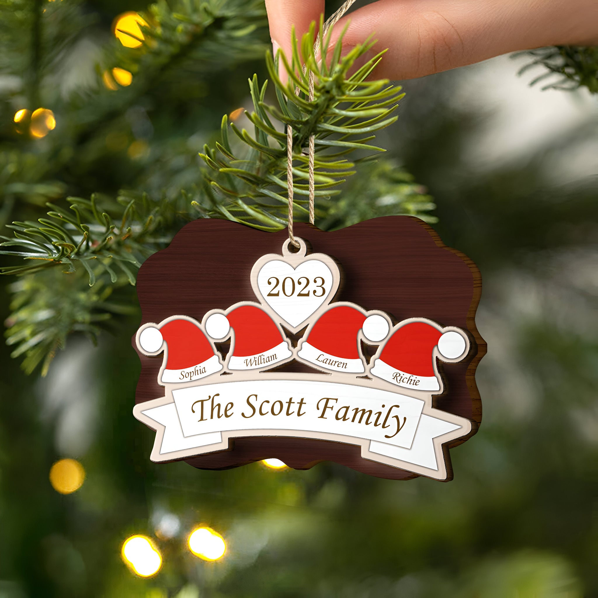 Santa Hats - Christmas Gift For Family, Parents, Grandparents - Personalized 2-Layered Wooden Ornament ORN0310