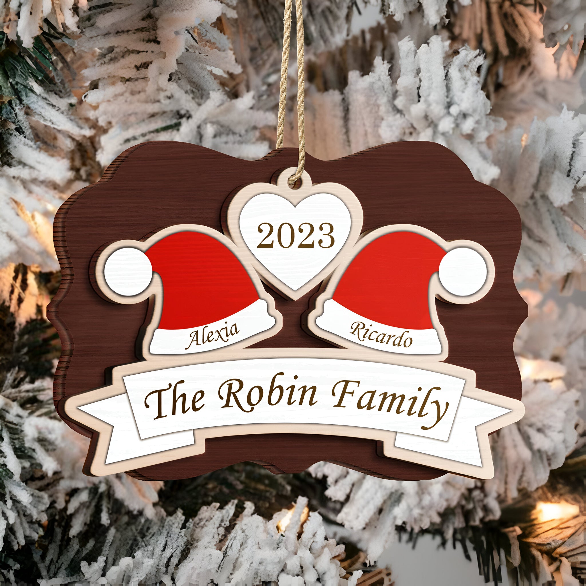 Santa Hats - Christmas Gift For Family, Parents, Grandparents - Personalized 2-Layered Wooden Ornament ORN0310