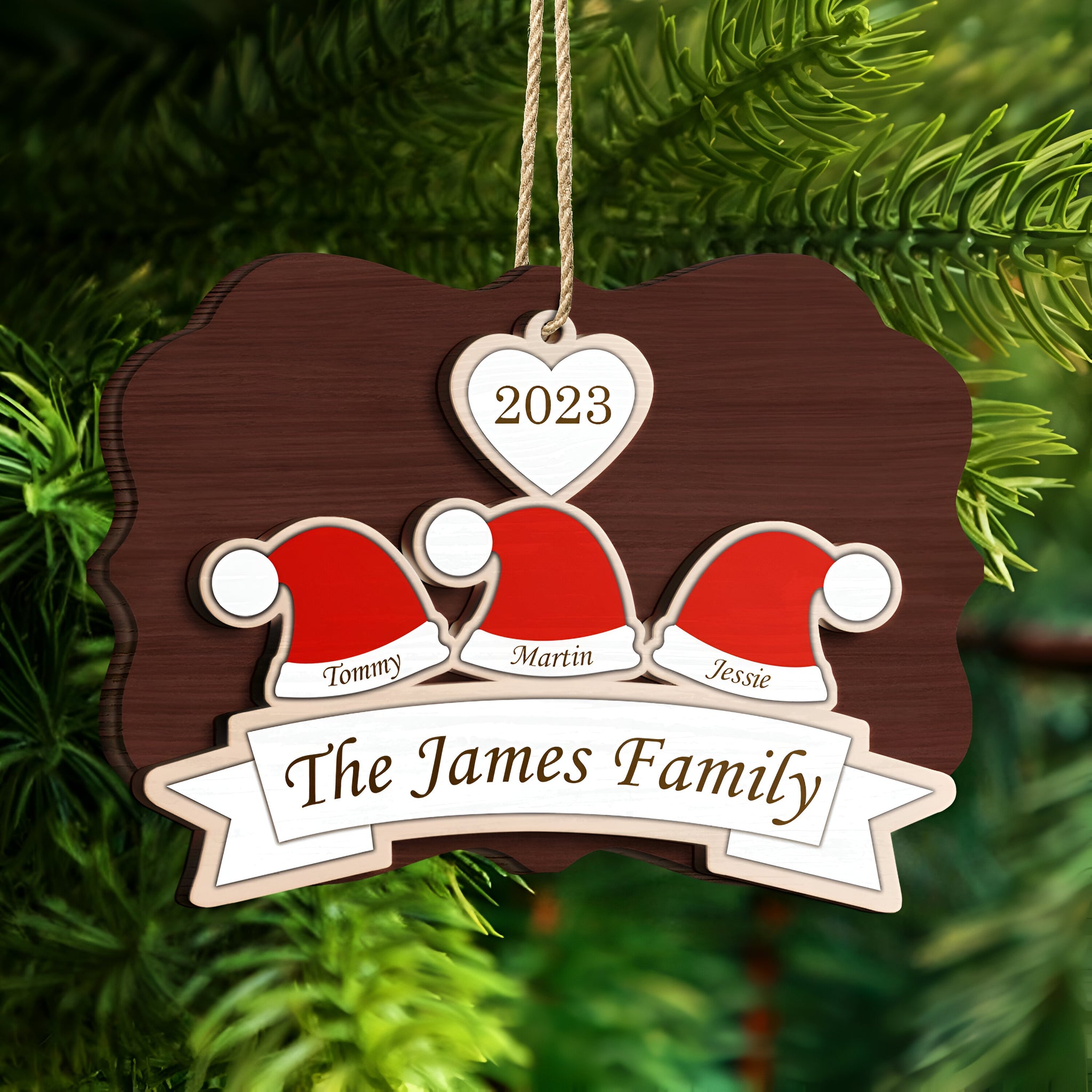 Santa Hats - Christmas Gift For Family, Parents, Grandparents - Personalized 2-Layered Wooden Ornament ORN0310