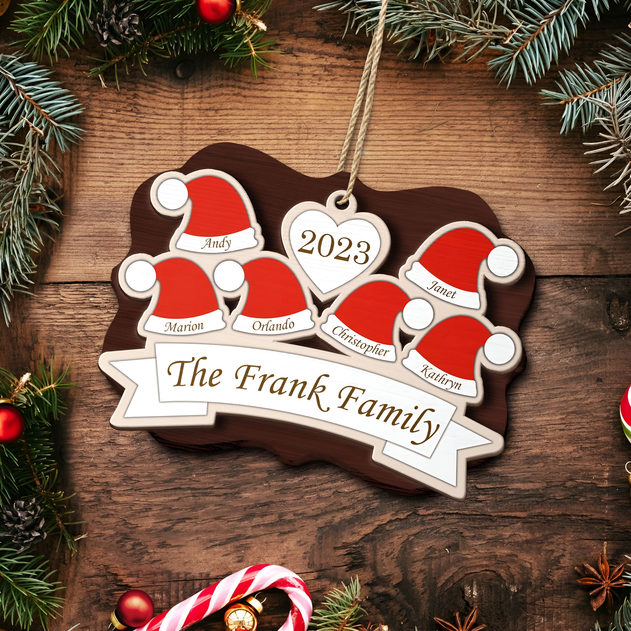 Santa Hats - Christmas Gift For Family, Parents, Grandparents - Personalized 2-Layered Wooden Ornament ORN0310