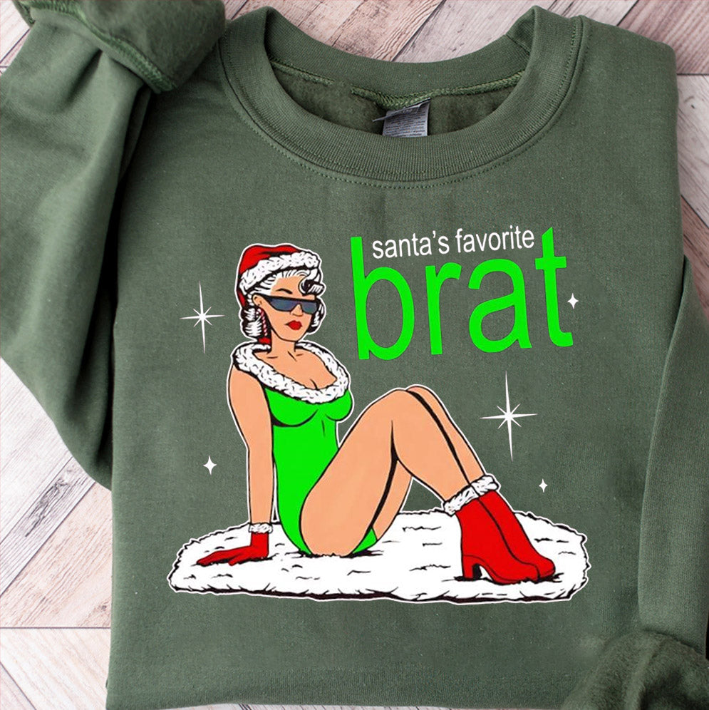 Santa's Favorite Brat Ugly Sweater Christmas 2024 t-shirt, Sweatshirt, Hoodie And Tank Top'