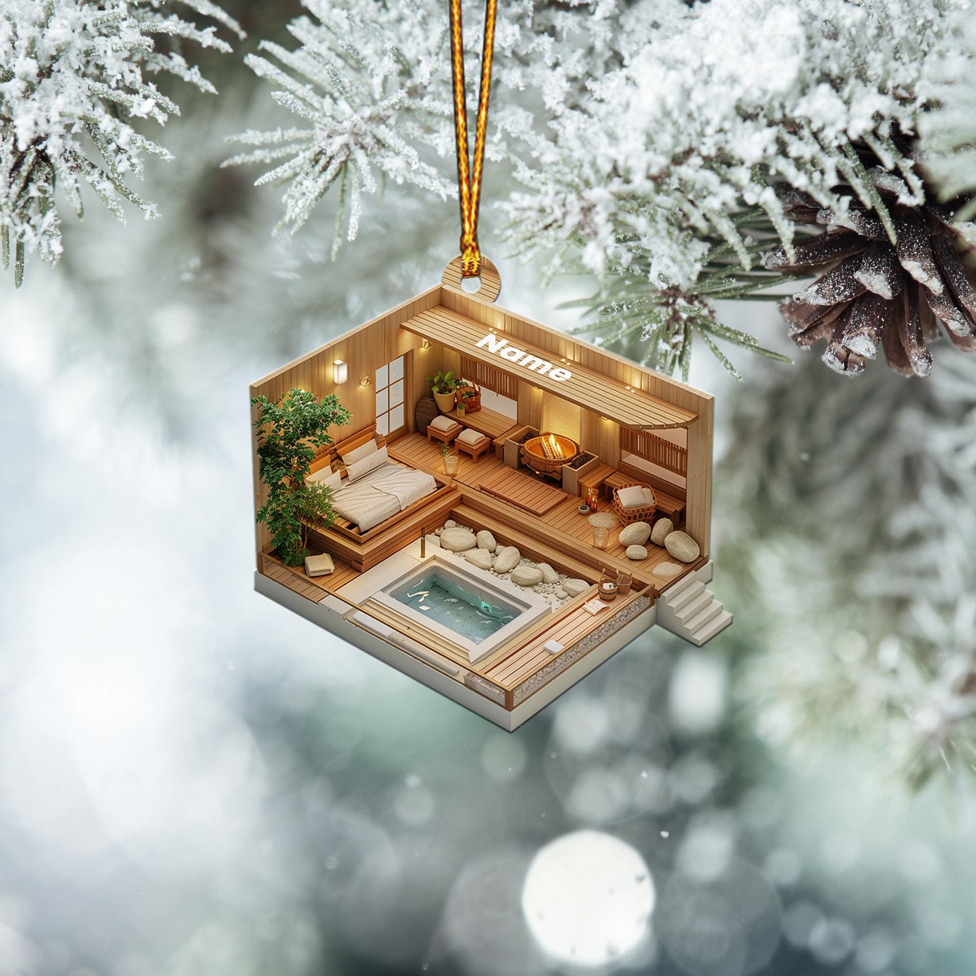 Sauna Room 2D Flat Christmas Ornament, Sauna Xmas Tree Decor, Loved Sauna Ornament, Christmas Hanging Ornament Gift HAOR0611