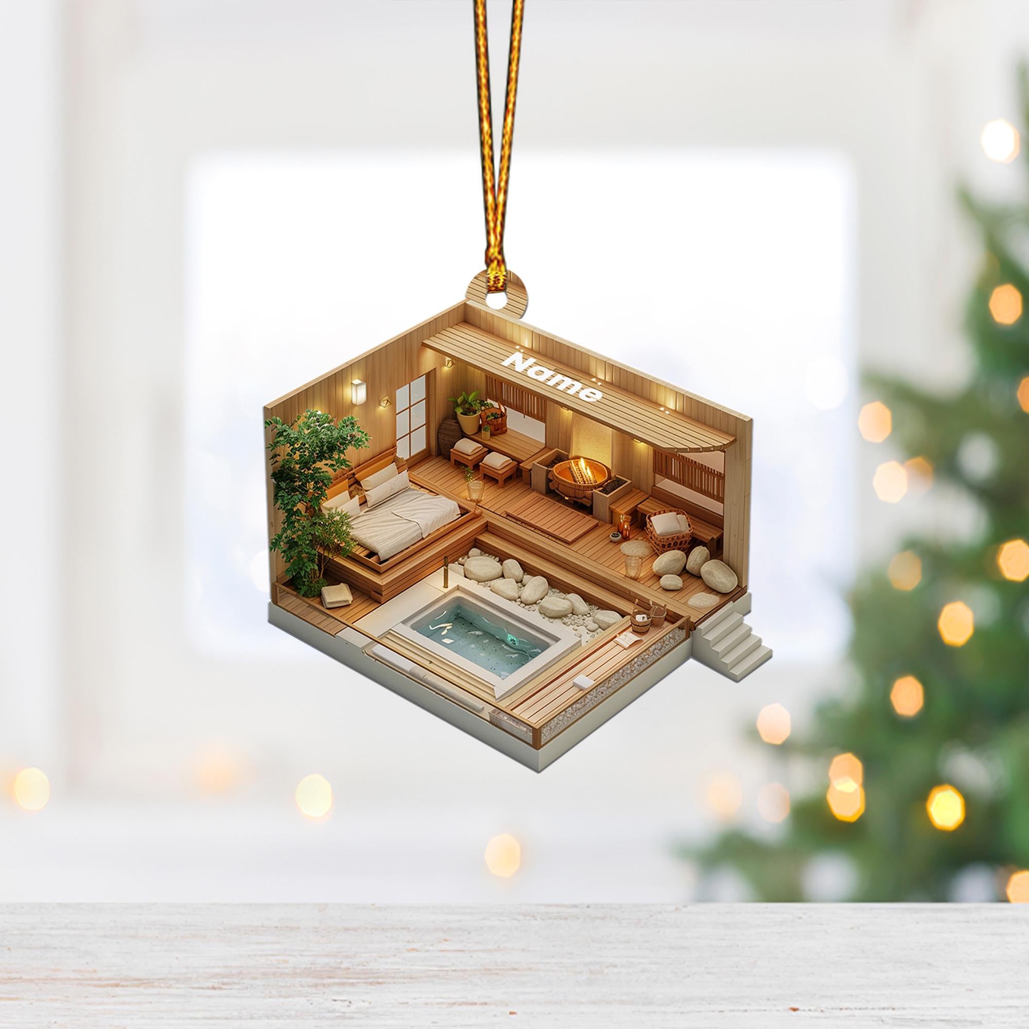 Sauna Room 2D Flat Christmas Ornament, Sauna Xmas Tree Decor, Loved Sauna Ornament, Christmas Hanging Ornament Gift HAOR0611