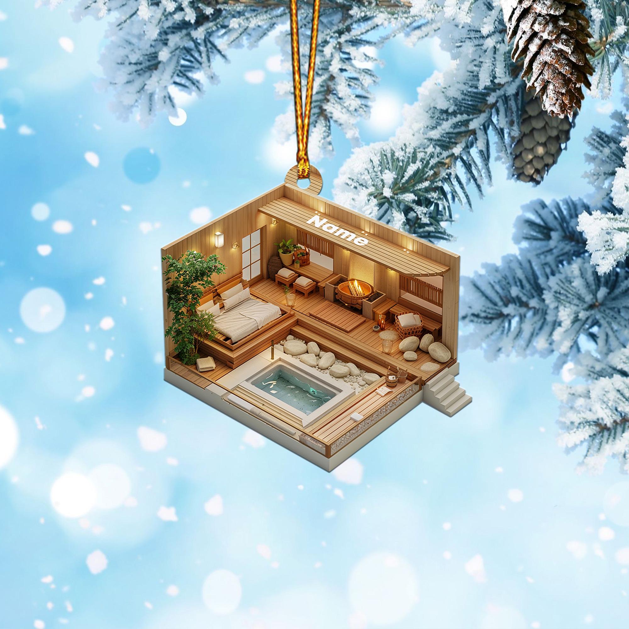 Sauna Room 2D Flat Christmas Ornament, Sauna Xmas Tree Decor, Loved Sauna Ornament, Christmas Hanging Ornament Gift HAOR0611
