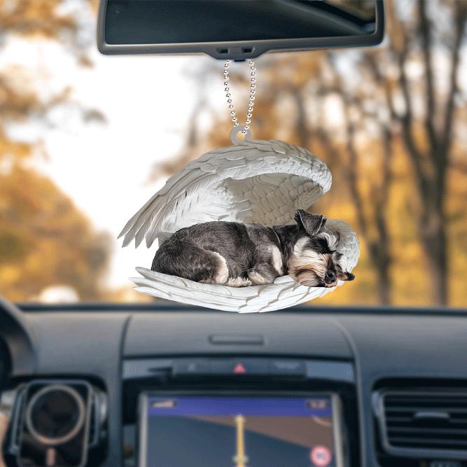 Schnauzer Dog Angel Wings Car Ornament, Schnauzer Dog Christmas Ornament, Dog Sleeping Angel Ornament, Dog Lovers Gift HAOR0611