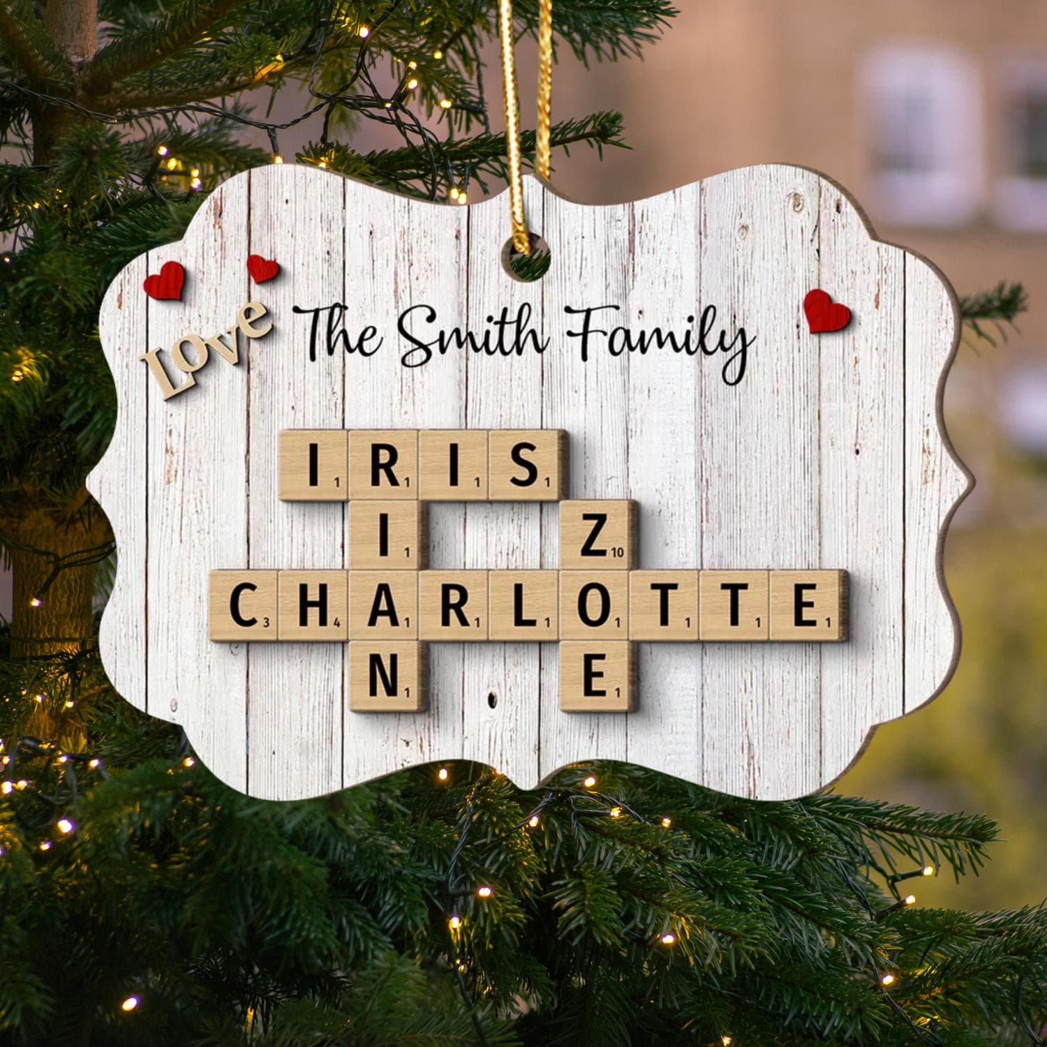 Scrabble Personalized Christmas 2-Layer Wooden Ornaments, Family Crossword Puzzle Art Shaped 2 fathers day gift gift for mom family OROC24