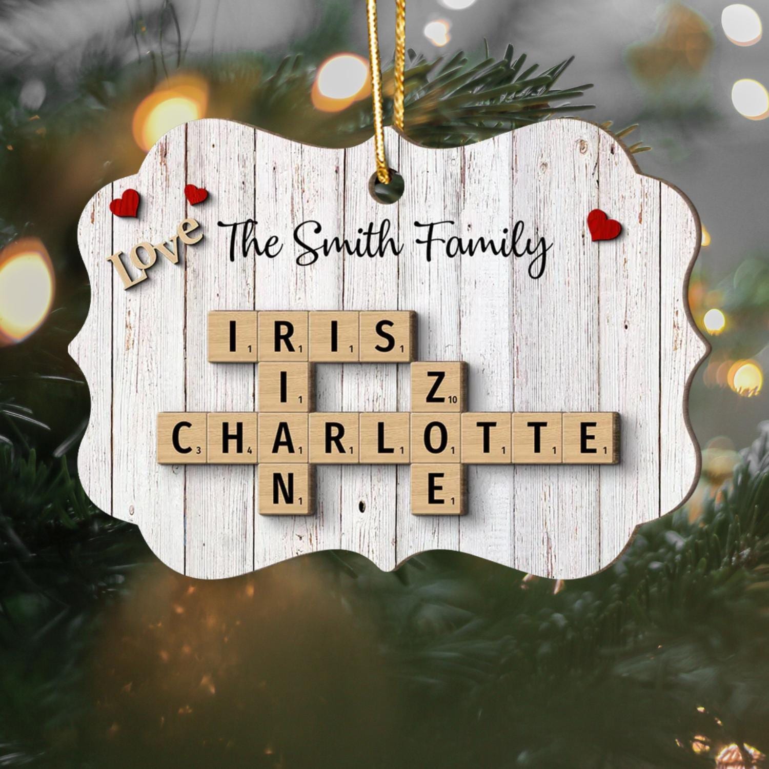 Scrabble Personalized Christmas 2-Layer Wooden Ornaments, Family Crossword Puzzle Art Shaped 2 fathers day gift gift for mom family OROC24
