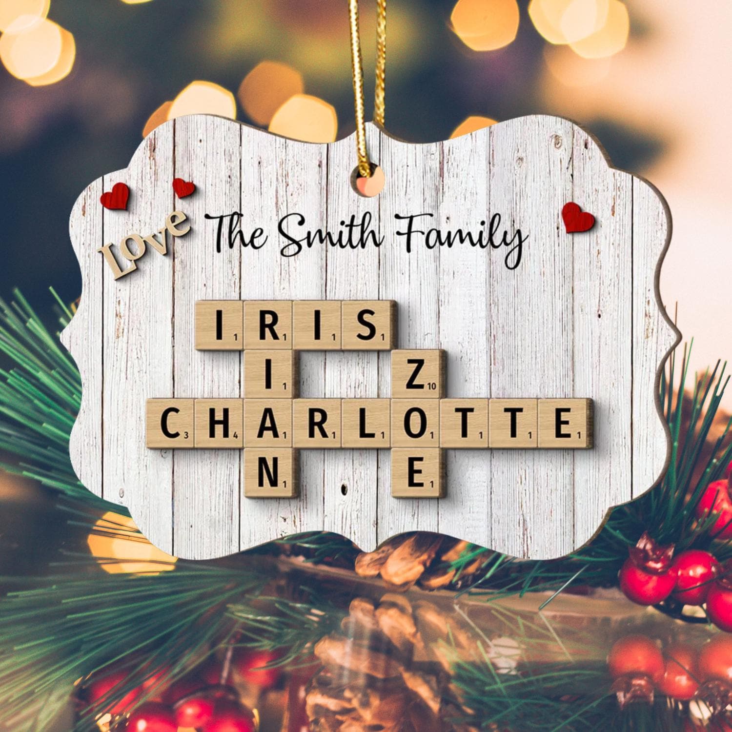 Scrabble Personalized Christmas 2-Layer Wooden Ornaments, Family Crossword Puzzle Art Shaped 2 fathers day gift gift for mom family OROC24