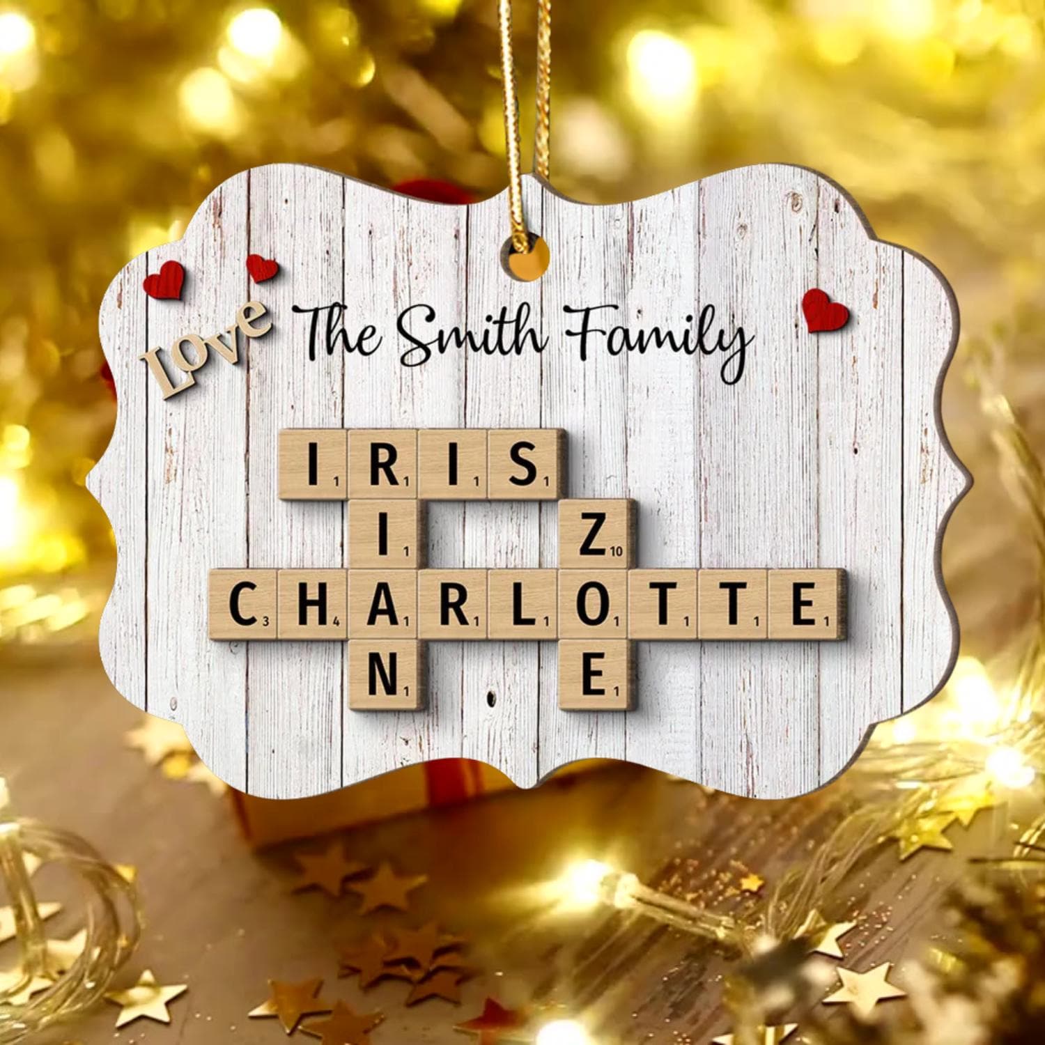 Scrabble Personalized Christmas 2-Layer Wooden Ornaments, Family Crossword Puzzle Art Shaped 2 fathers day gift gift for mom family OROC24