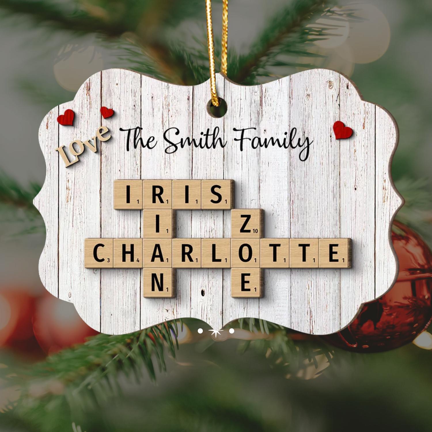 Scrabble Personalized Christmas 2-Layer Wooden Ornaments, Family Crossword Puzzle Art Shaped 2 fathers day gift gift for mom family OROC24