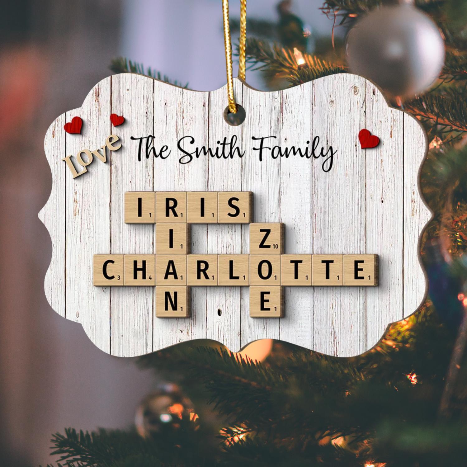 Scrabble Personalized Christmas 2-Layer Wooden Ornaments, Family Crossword Puzzle Art Shaped 2 fathers day gift gift for mom family OROC24