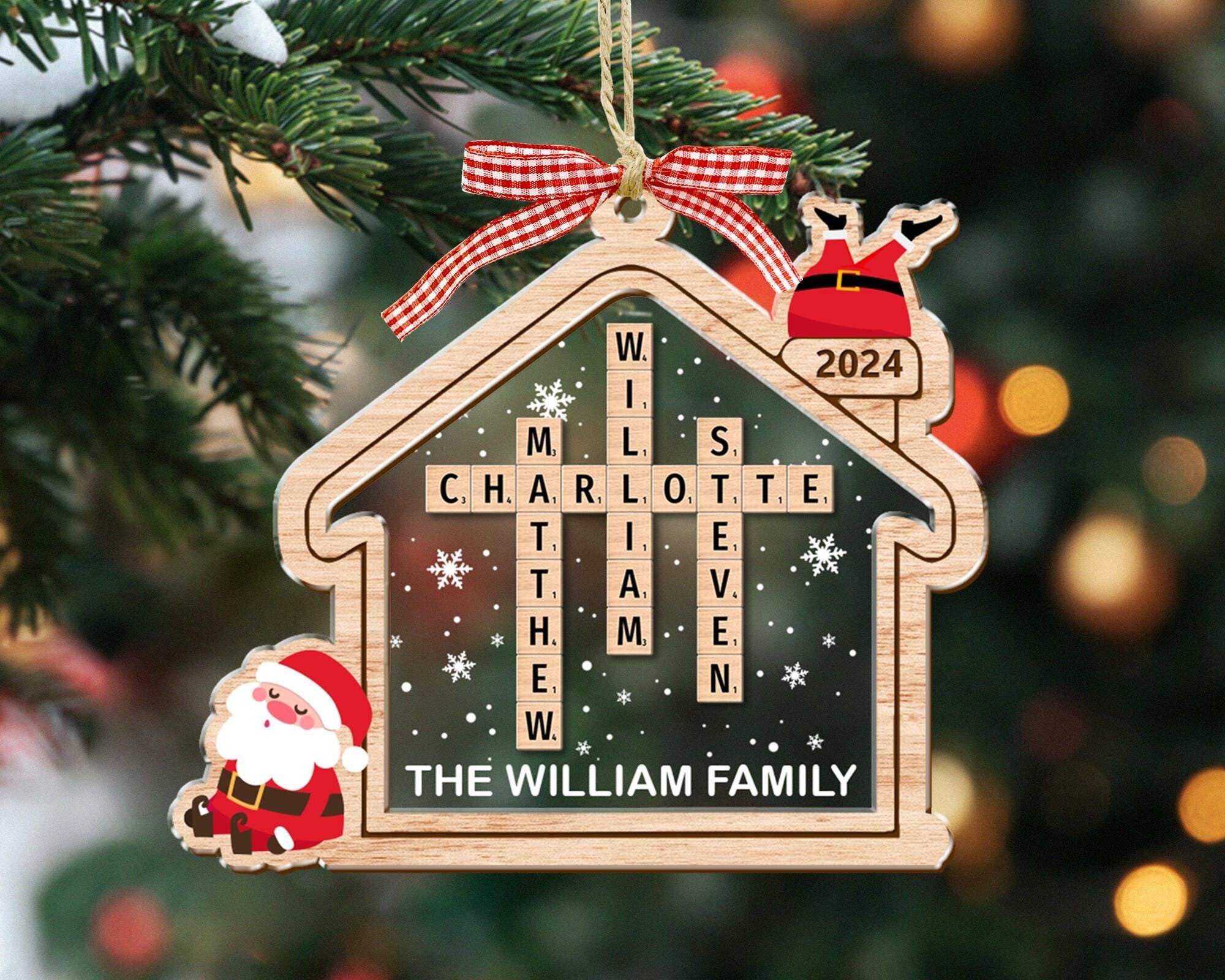 Scrabble Personalized Christmas Ornaments, Custom Family Name Crossword Puzzle, Large Family Christmas Ornament 2024, Christmas Gifts Decor OROC24