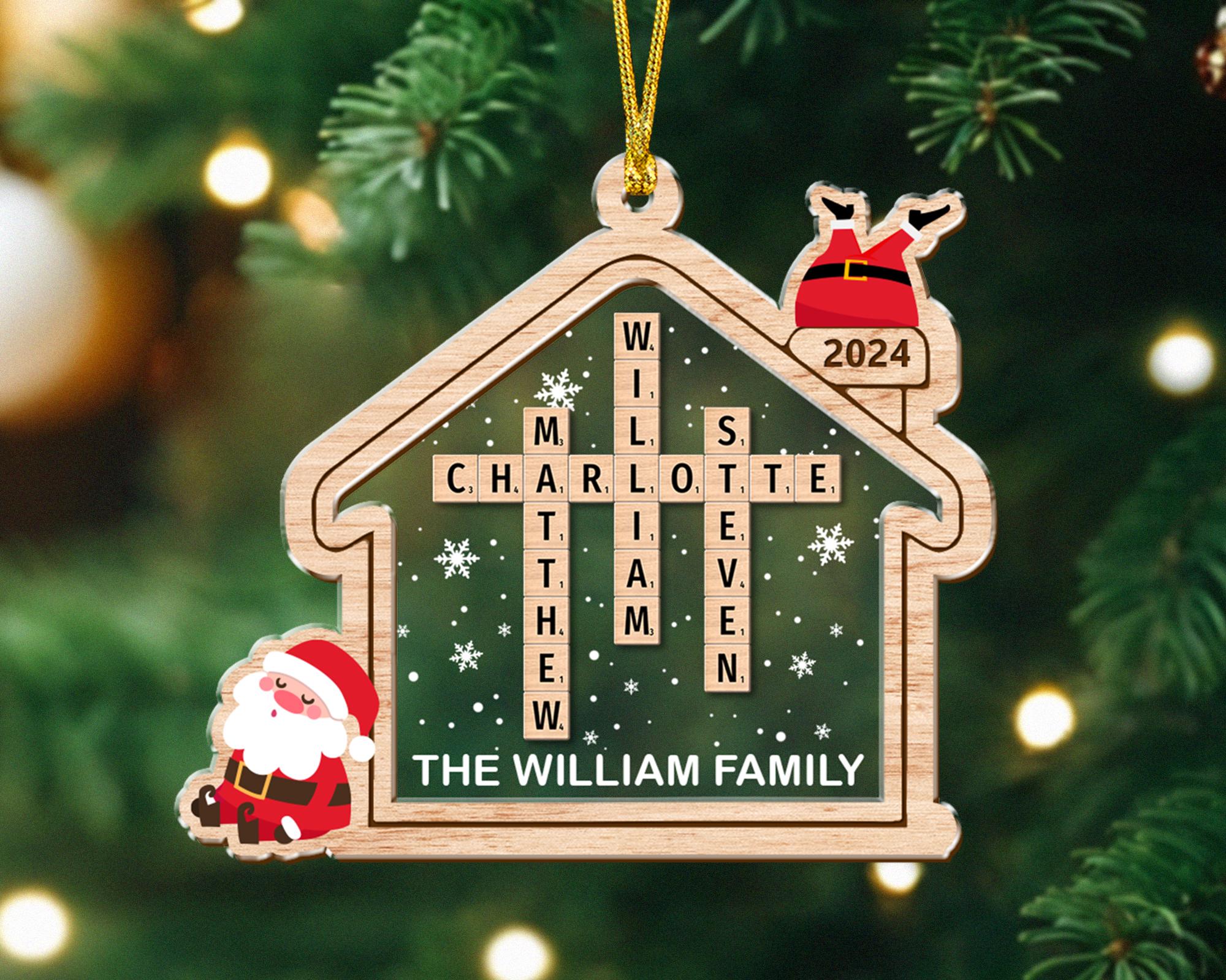 Scrabble Personalized Christmas Ornaments, Custom Family Name Crossword Puzzle, Large Family Christmas Ornament 2024, Christmas Gifts Decor OROC24